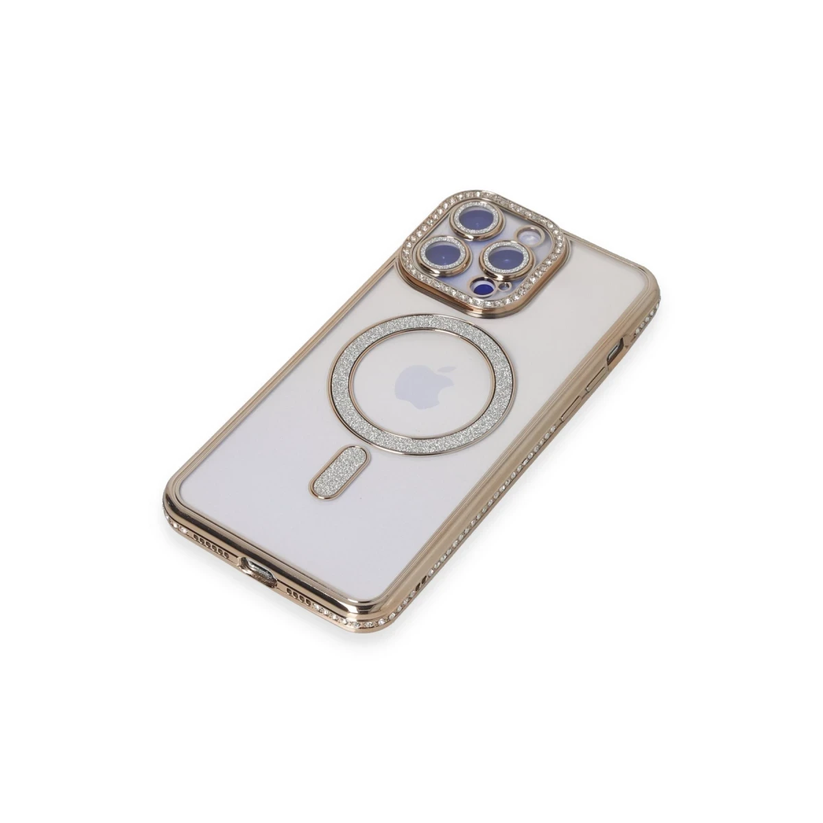 Newface Apple iPhone 14 Pro Max Kılıf Joke Simli Magneticsafe Kılıf - Gold