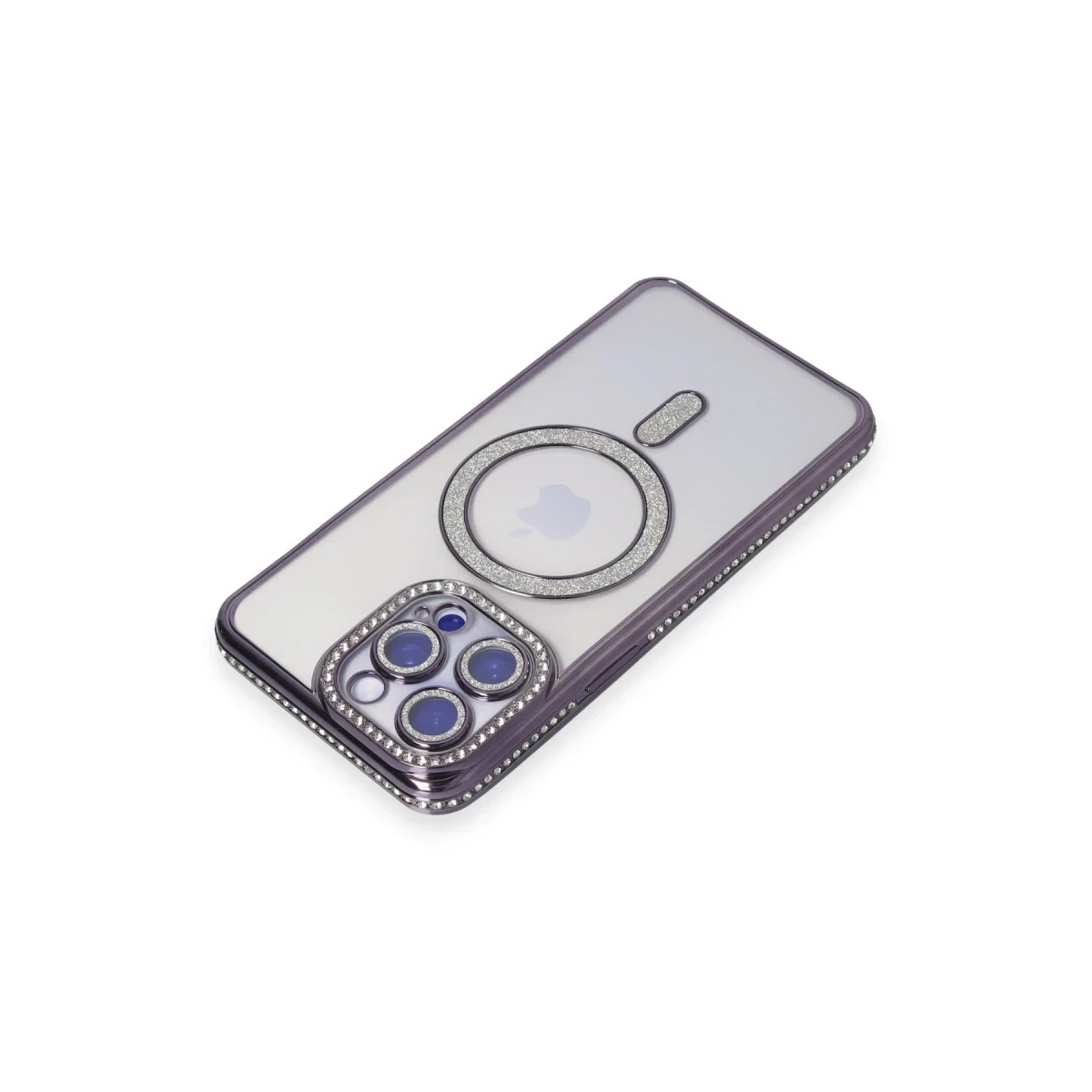Newface Apple iPhone 14 Pro Max Kılıf Joke Simli Magneticsafe Kılıf - Derin Mor