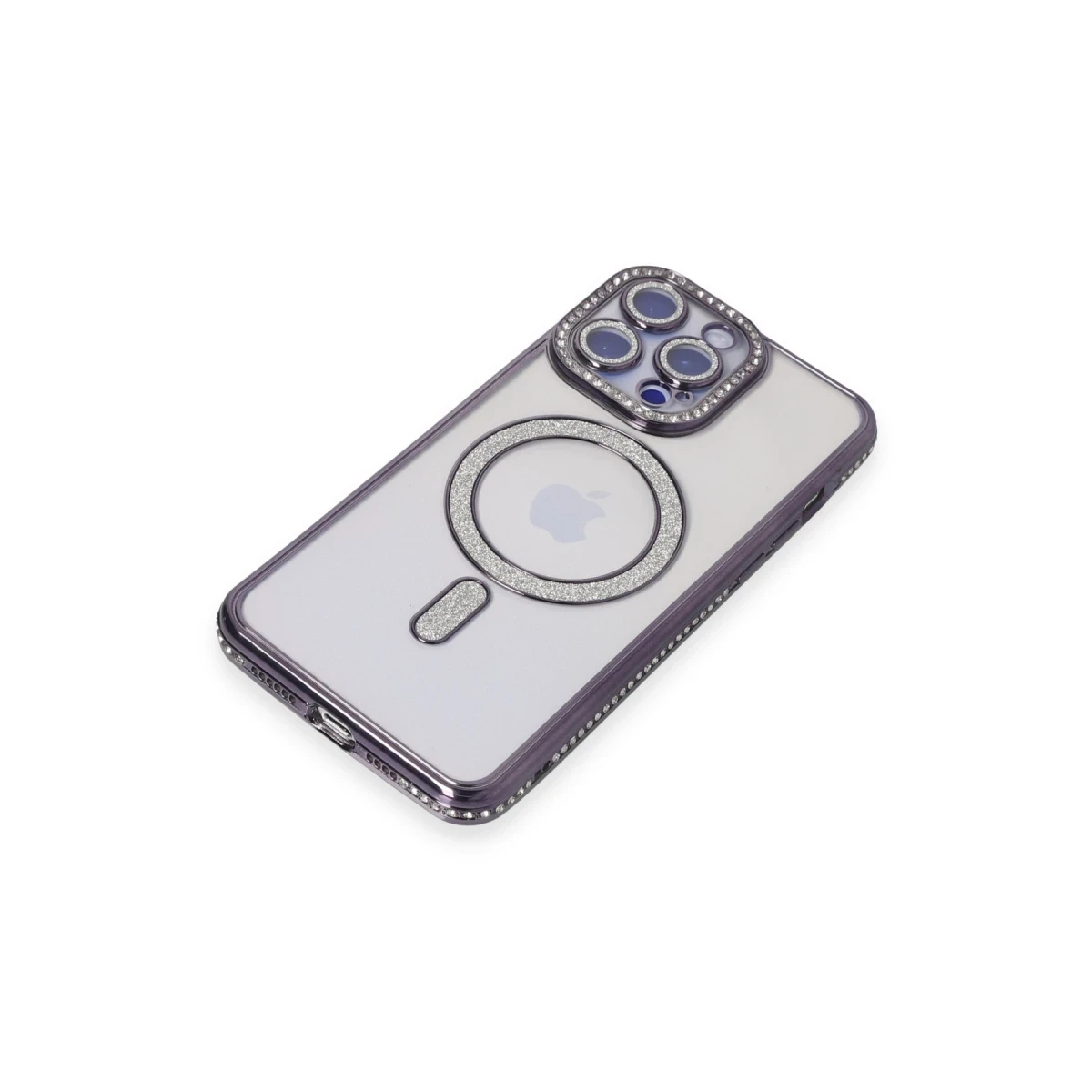 Newface Apple iPhone 14 Pro Max Kılıf Joke Simli Magneticsafe Kılıf - Derin Mor
