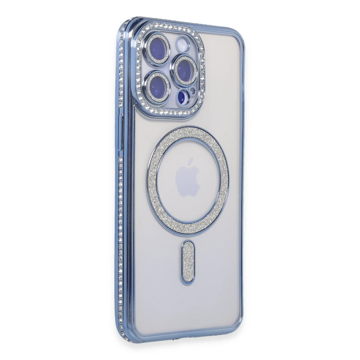 Newface Apple iPhone 14 Pro Max Kılıf Joke Simli Magneticsafe Kılıf - Mavi