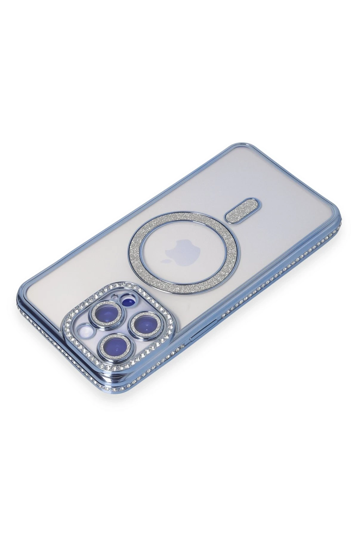 Newface iPhone 14 Pro Max Kılıf Joke Simli Magneticsafe Kılıf - Mavi