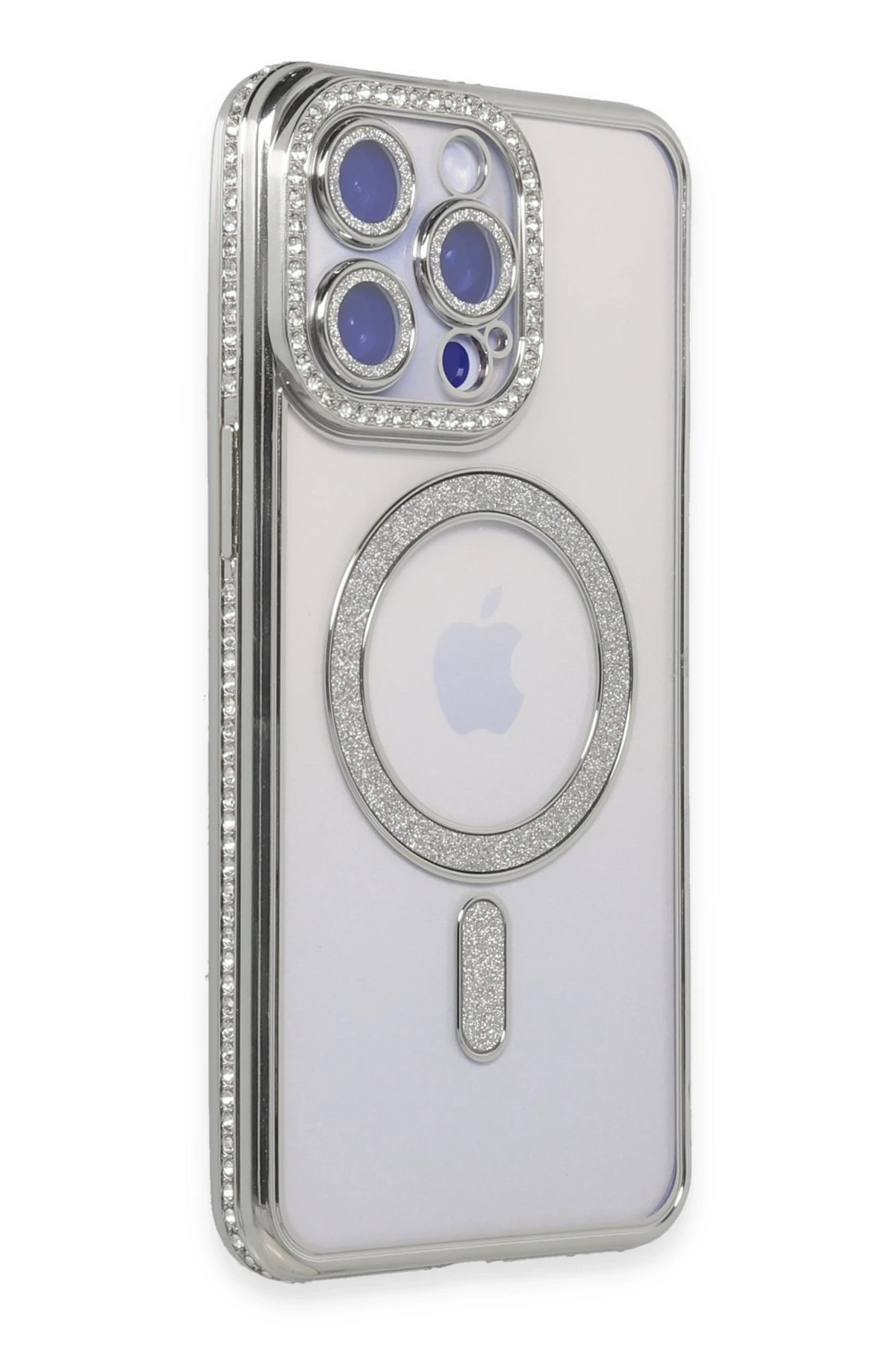 Newface iPhone 14 Pro Max Kılıf Joke Simli Magneticsafe Kılıf - Gümüş