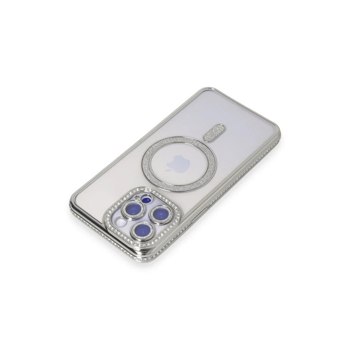 Newface Apple iPhone 14 Pro Max Kılıf Joke Simli Magneticsafe Kılıf - Gümüş