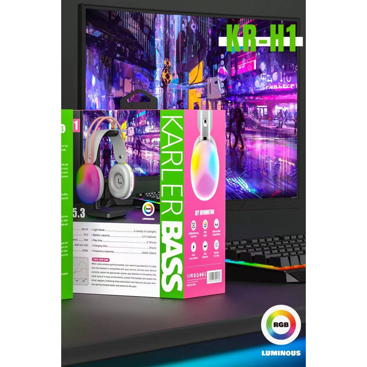 Karler Bass KRH1 RGB Kafaüstü Kablosuz Kulaklık - Gri — görsel 6