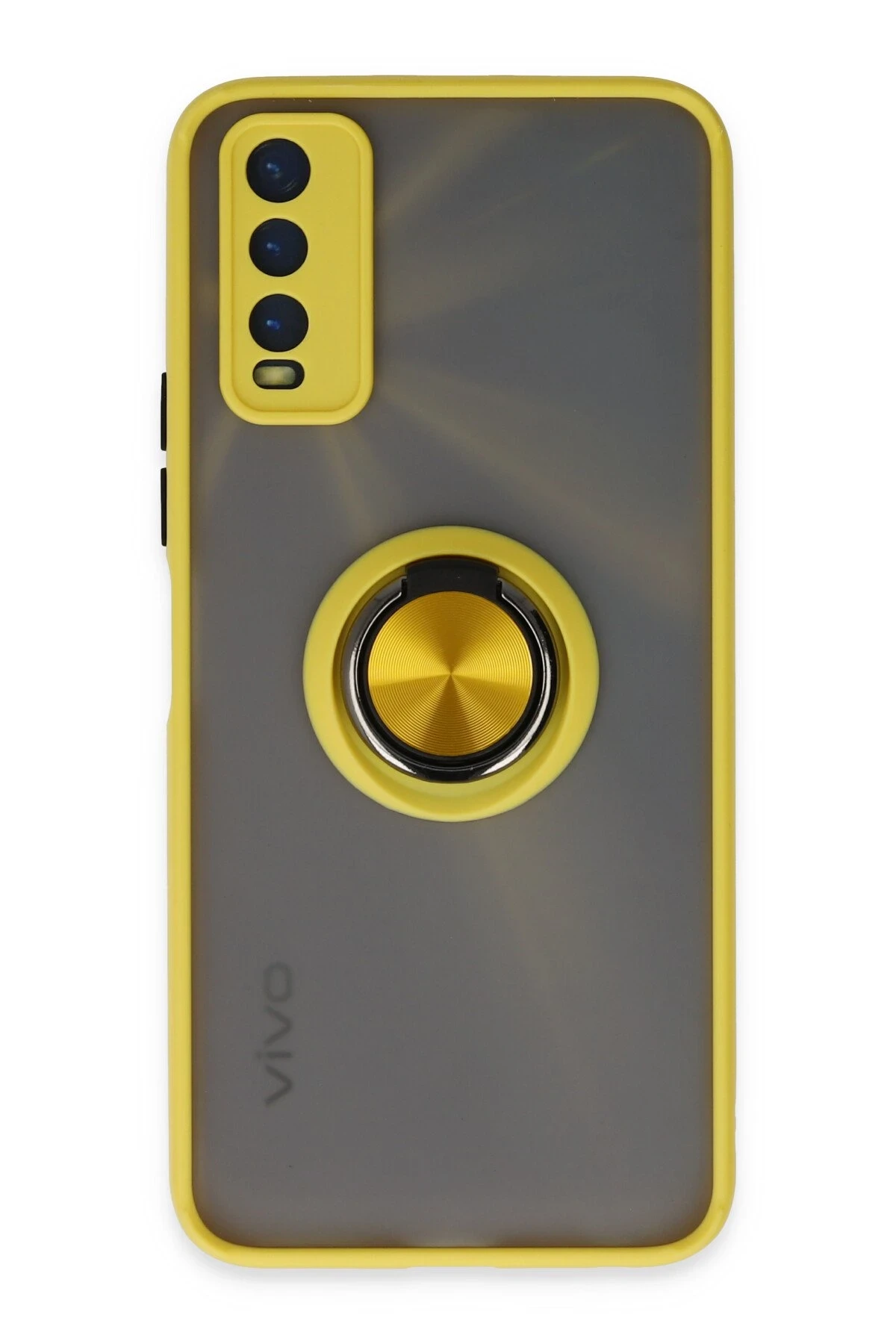 Newface Vivo Y11S Kılıf Montreal Yüzüklü Silikon Kapak - Sarı