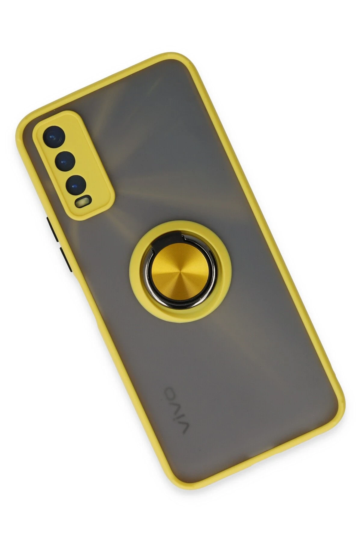 Newface Vivo Y11S Kılıf Montreal Yüzüklü Silikon Kapak - Sarı