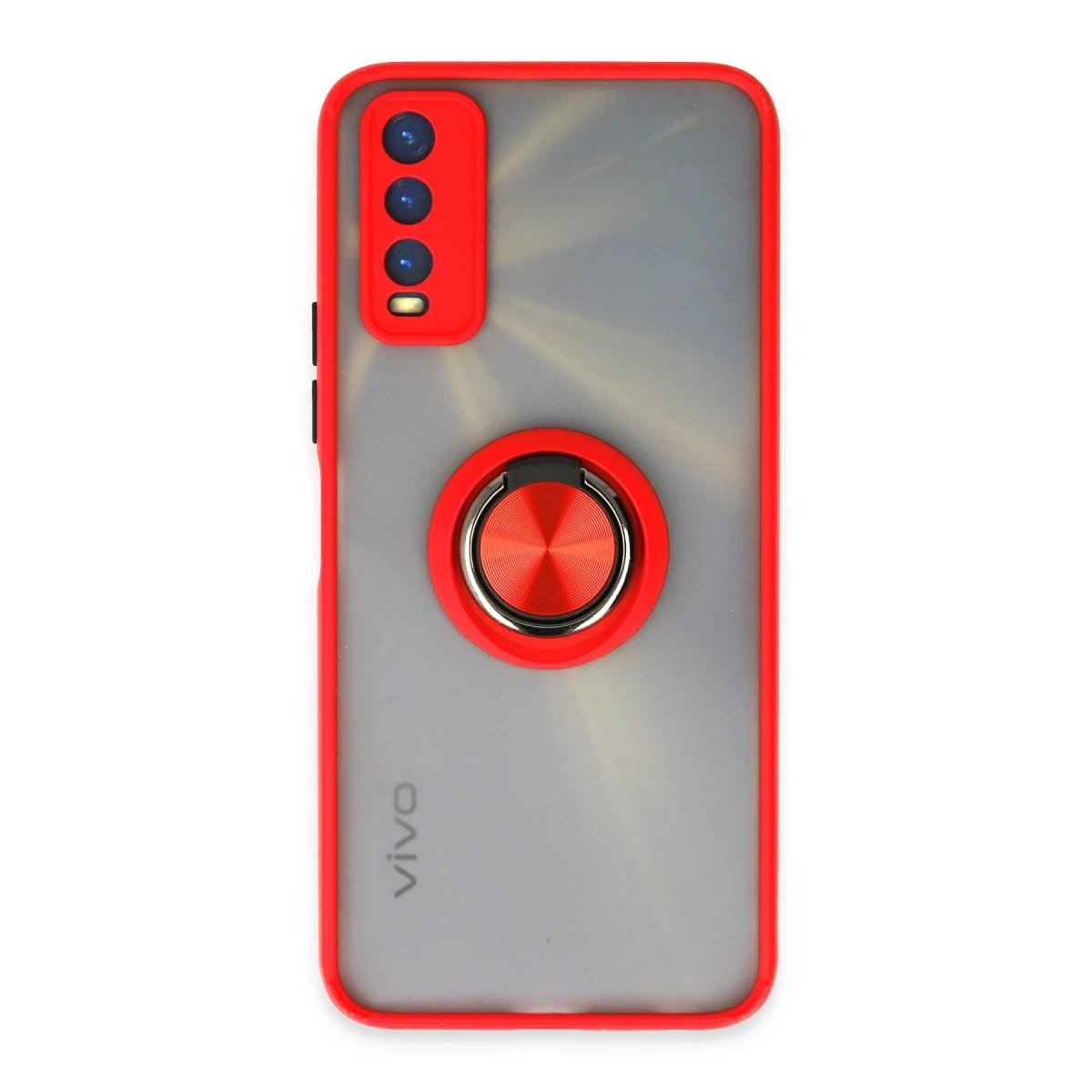 Newface Vivo Y11S Kılıf Montreal Yüzüklü Silikon Kapak - Kırmızı