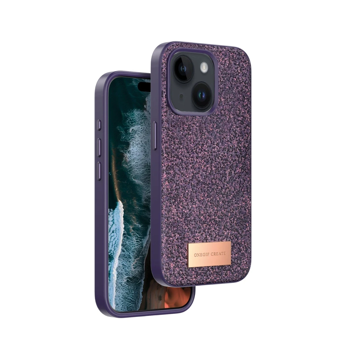 Onegif Apple iPhone 14 Bright Simli Kapak - Derin Mor