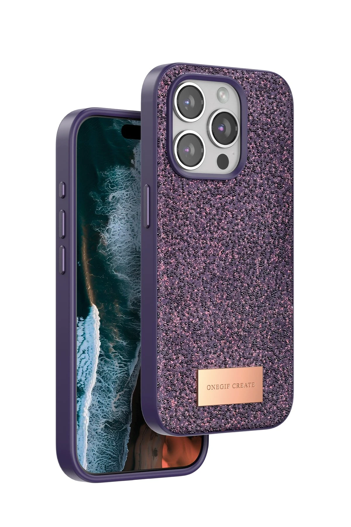 Onegif iPhone 14 Pro Bright Simli Kapak - Derin Mor