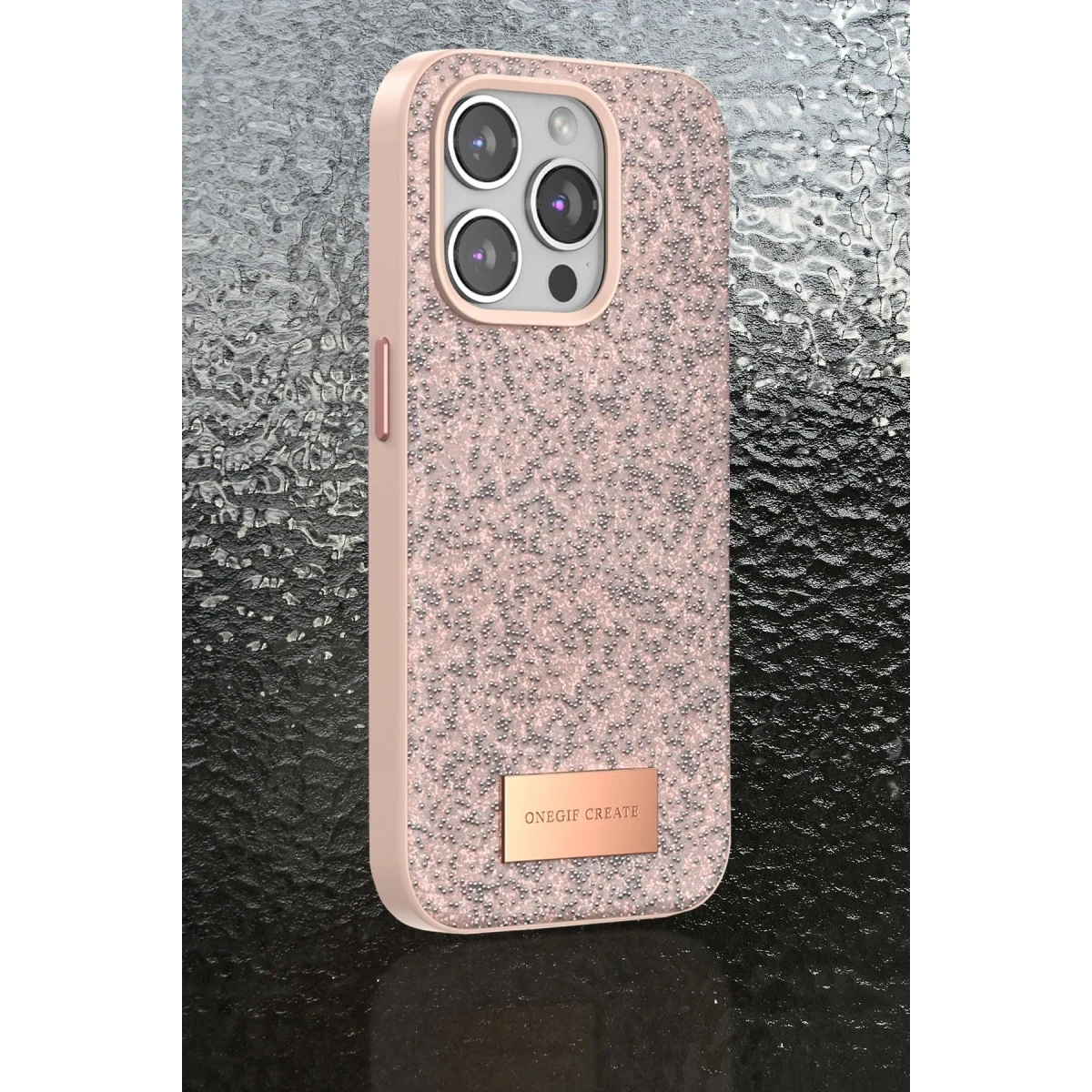 Onegif Apple iPhone 15 Pro Bright Simli Kapak - Gümüş