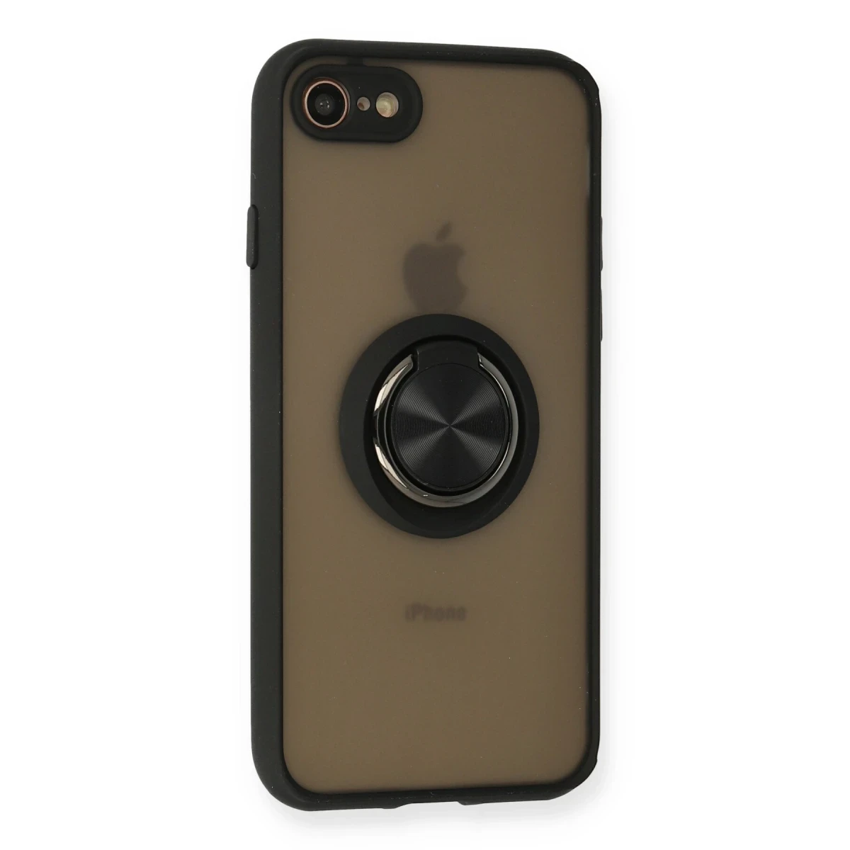 Newface Apple iPhone 7 Kılıf Montreal Yüzüklü Silikon Kapak - Siyah