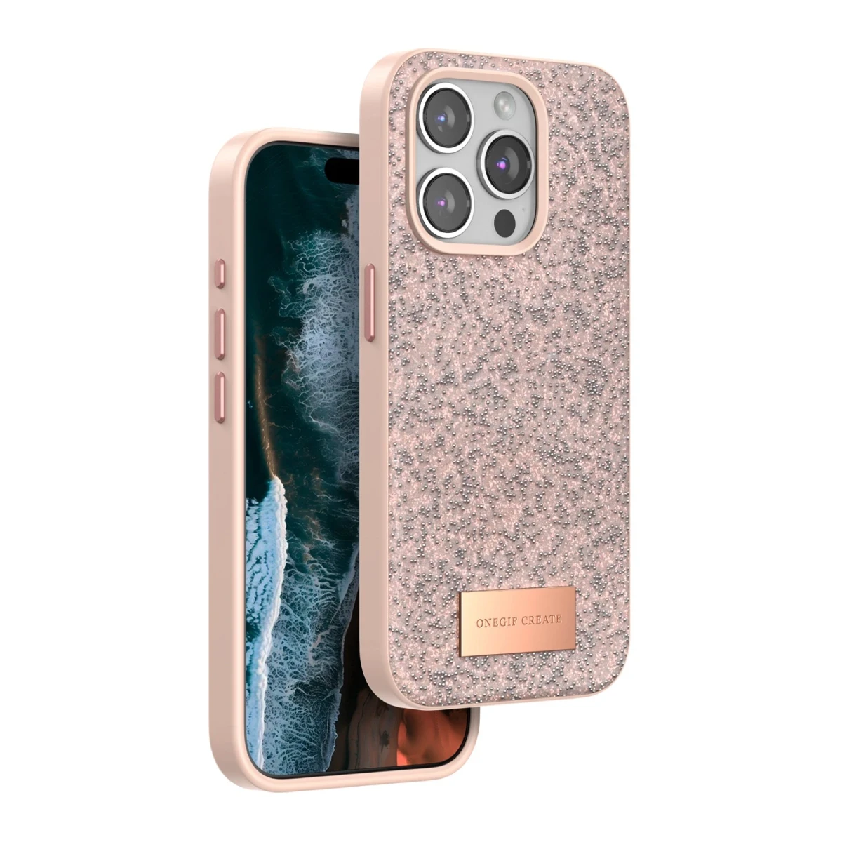 Onegif Apple iPhone 15 Pro Max Bright Simli Kapak - Pembe