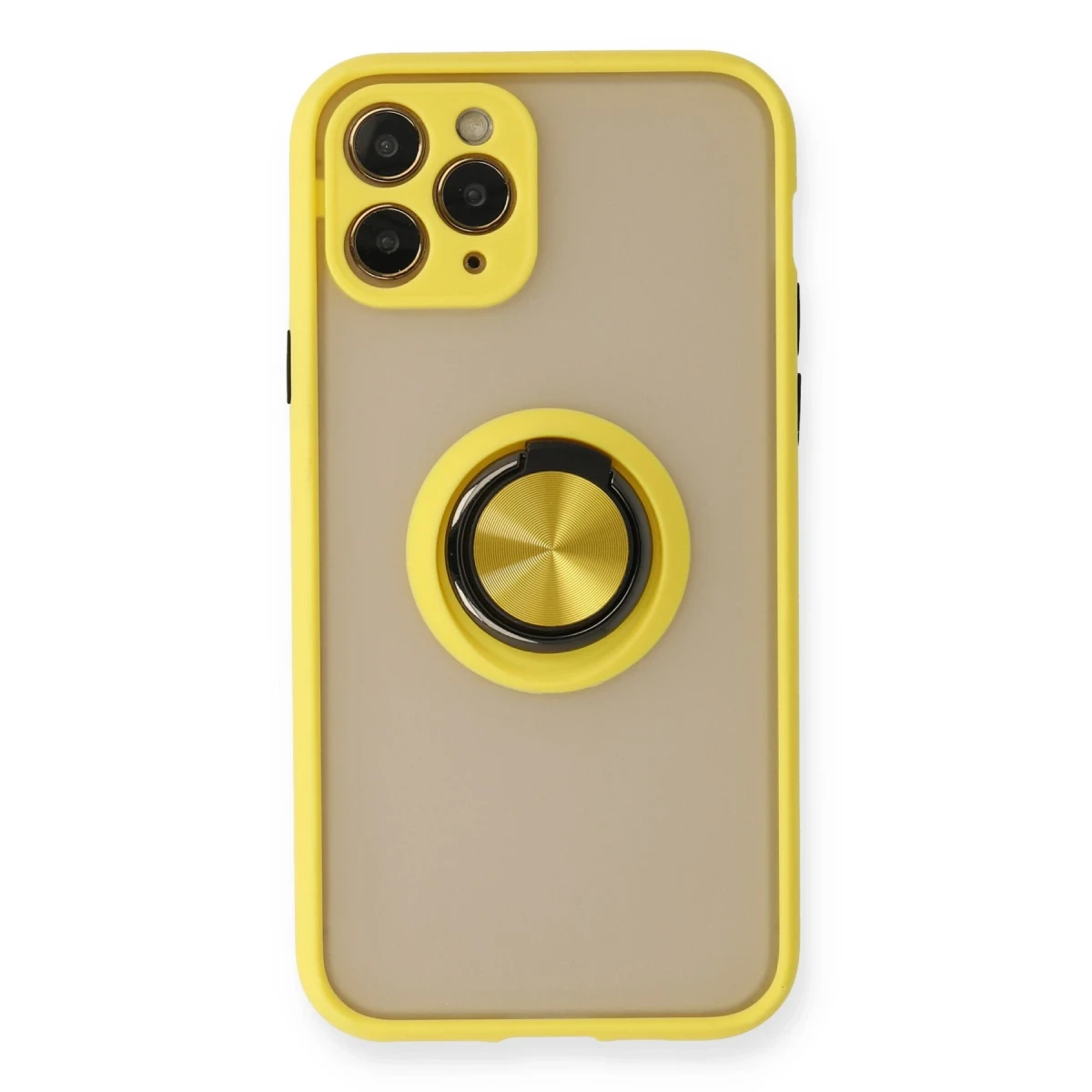 Newface Apple iPhone 11 Pro Kılıf Montreal Yüzüklü Silikon Kapak - Sarı