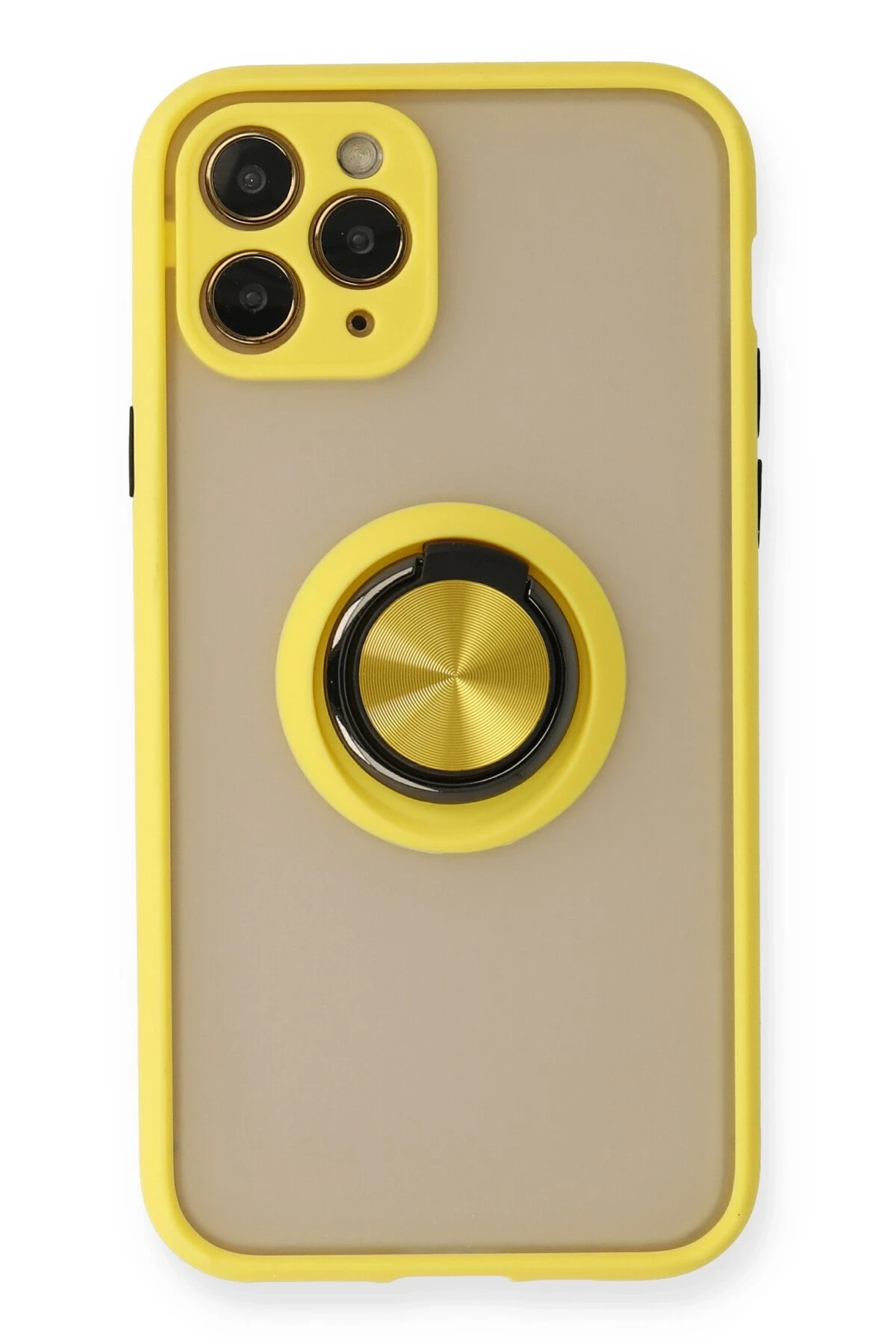 Newface iPhone 11 Pro Max Kılıf Montreal Yüzüklü Silikon Kapak - Sarı