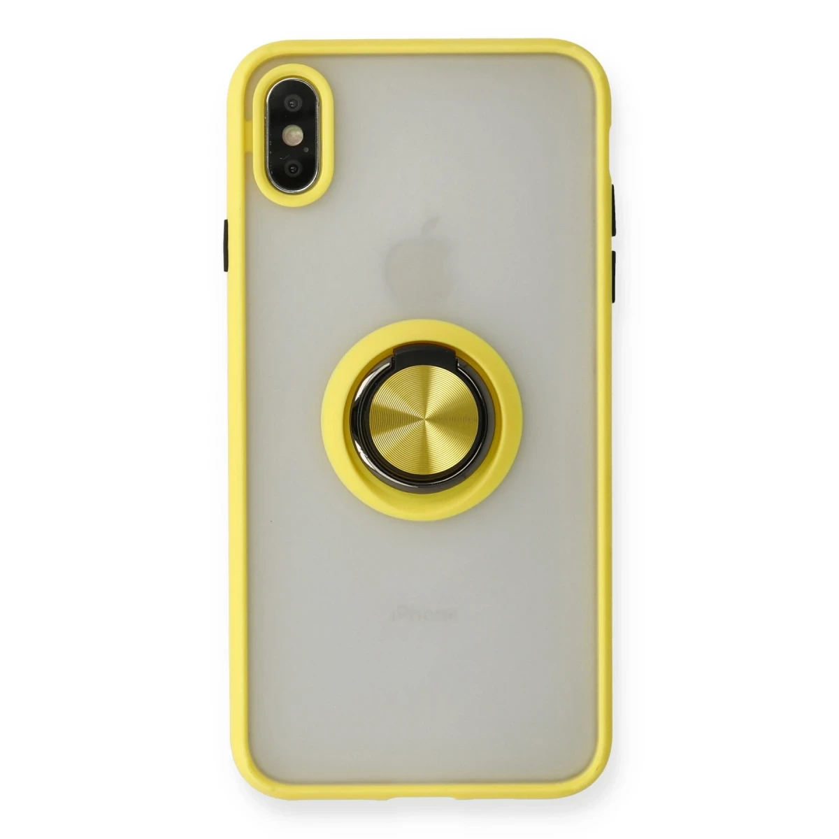 Newface Apple iPhone X Kılıf Montreal Yüzüklü Silikon Kapak - Sarı