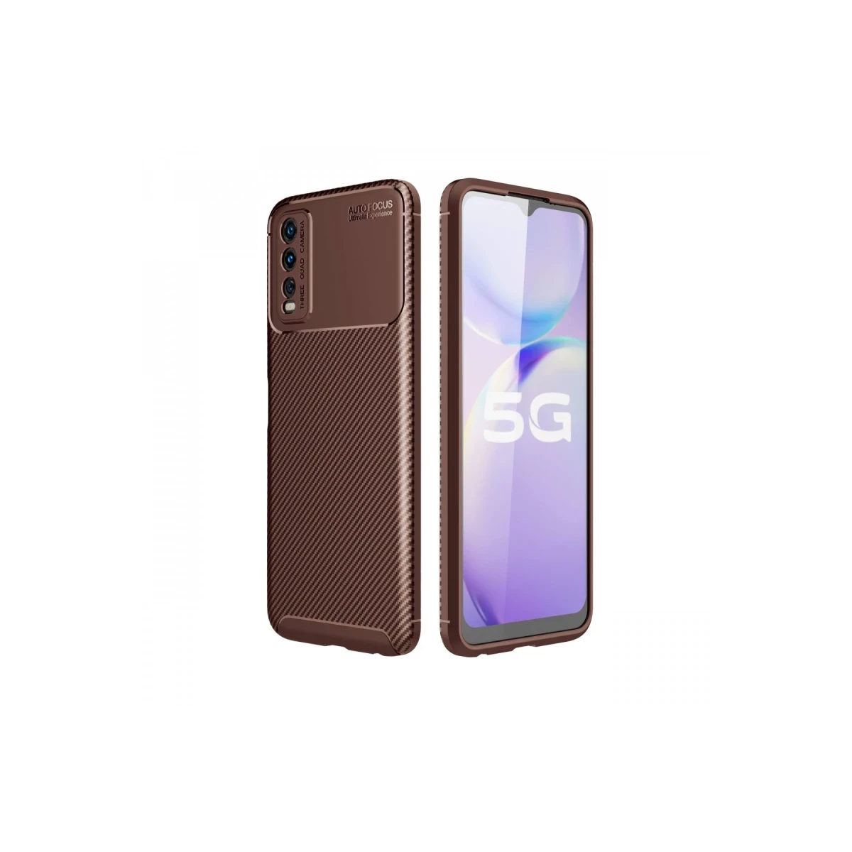 Newface Vivo Y11S Kılıf Auto Focus Karbon Kapak - Kahverengi