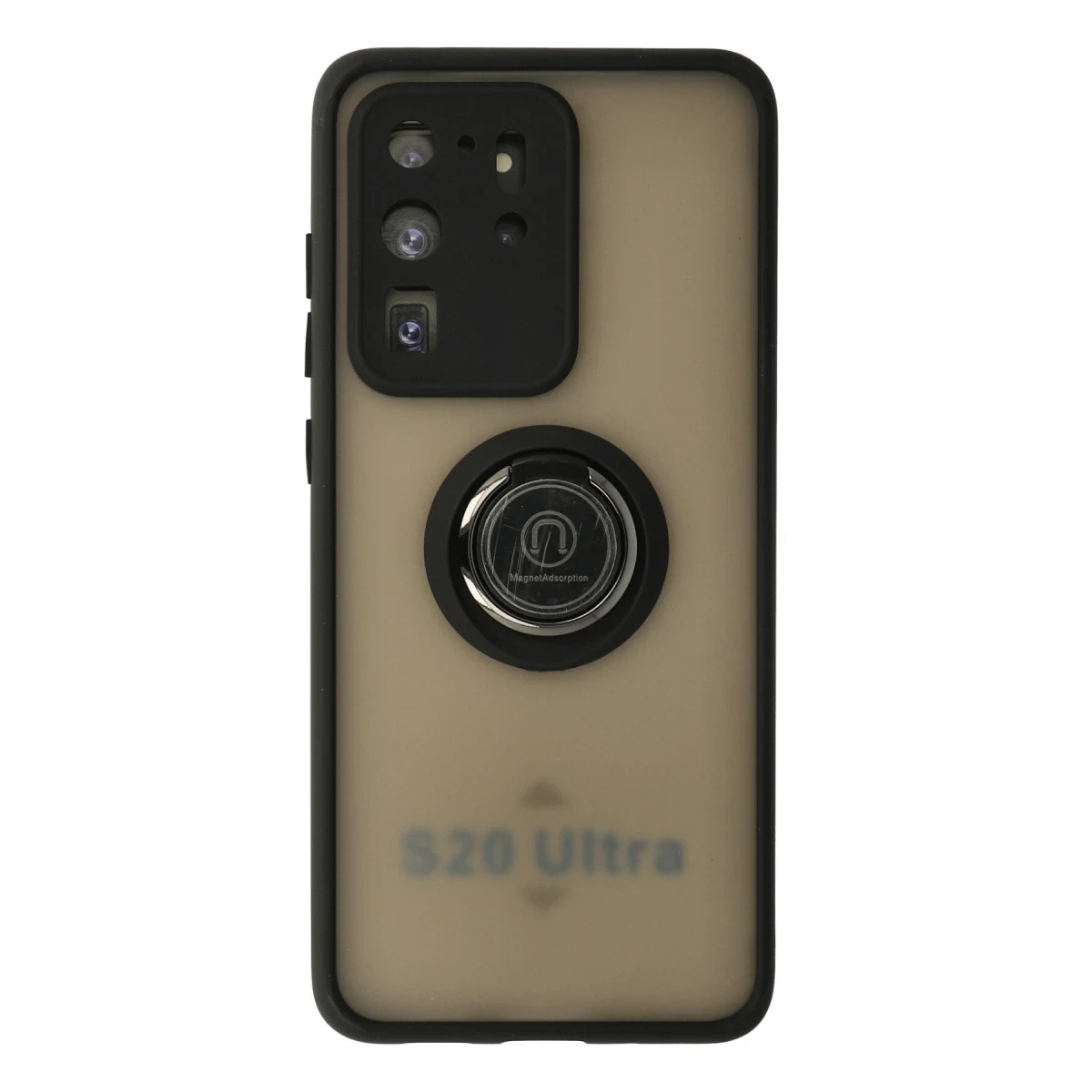 Newface Samsung Galaxy S20 Ultra Kılıf Montreal Yüzüklü Silikon Kapak - Siyah