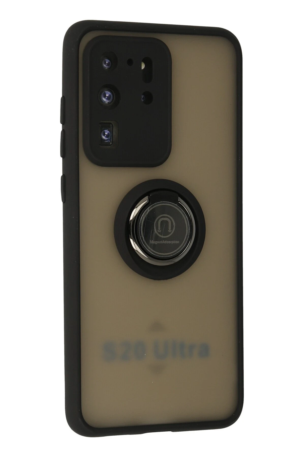 Newface Samsung Galaxy S20 Ultra Kılıf Montreal Yüzüklü Silikon Kapak - Siyah