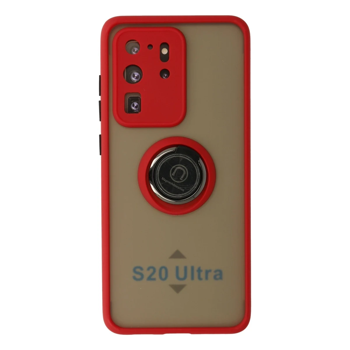 Newface Samsung Galaxy S20 Ultra Kılıf Montreal Yüzüklü Silikon Kapak - Kırmızı