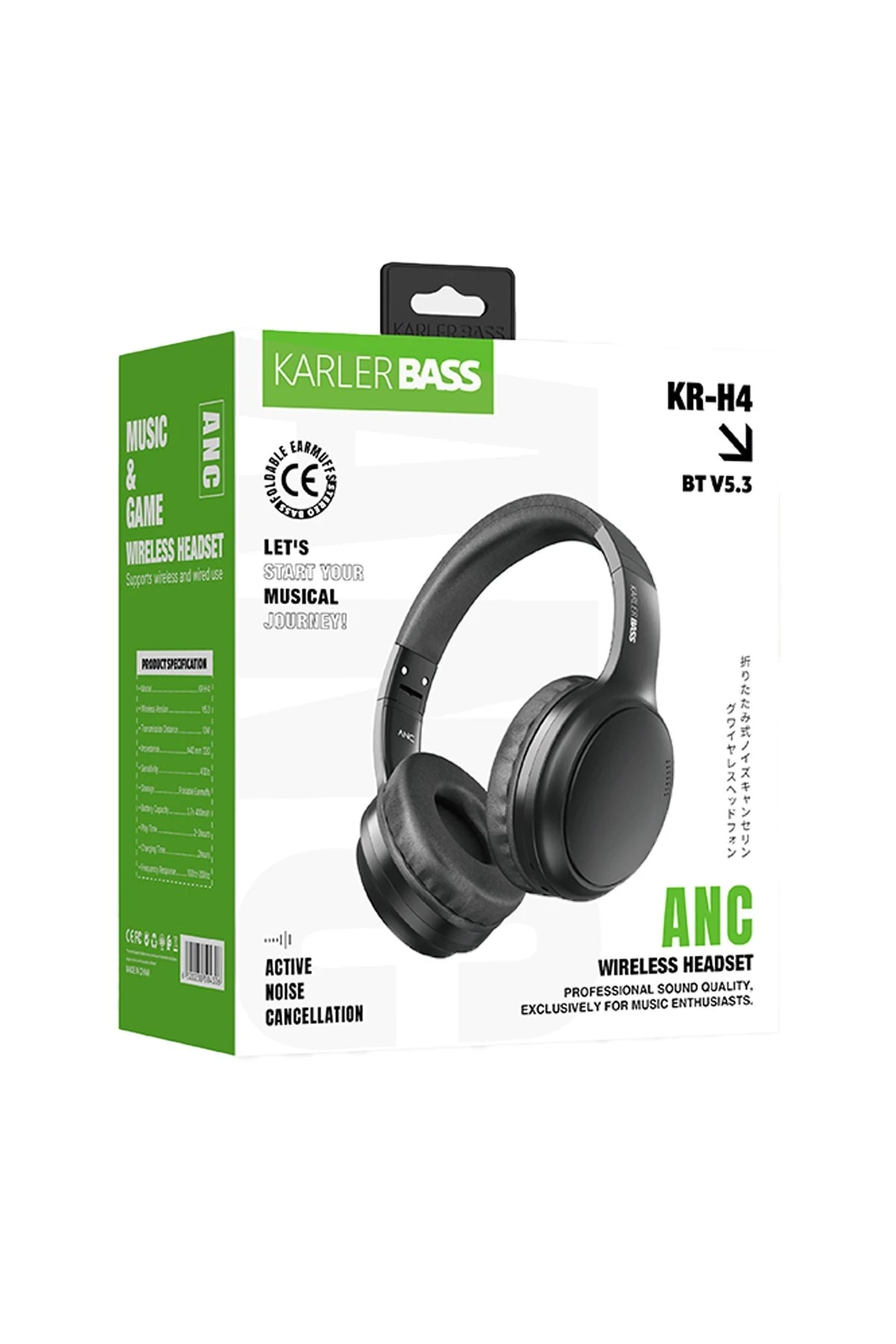 Karler Bass KRH4 Aktif Gürültü Engelleyici Özellikli Kafaüstü Kablosuz Bluetooth Kulaklık - Siyah — görsel 3