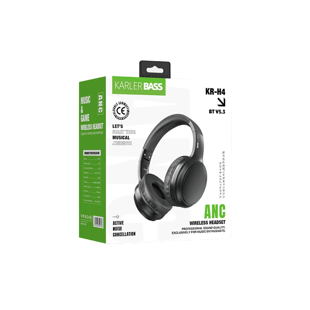 Karler Bass KRH4 Aktif Gürültü Engelleyici Özellikli Kafaüstü Kablosuz Bluetooth Kulaklık - Siyah — görsel 6