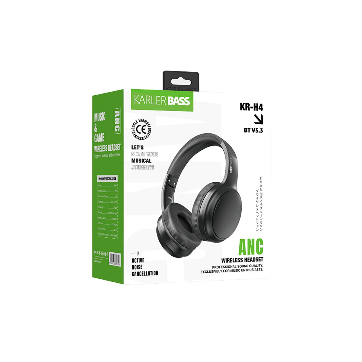 Karler Bass KRH4 Aktif Gürültü Engelleyici Özellikli Kafaüstü Kablosuz Bluetooth Kulaklık - Siyah — görsel 9