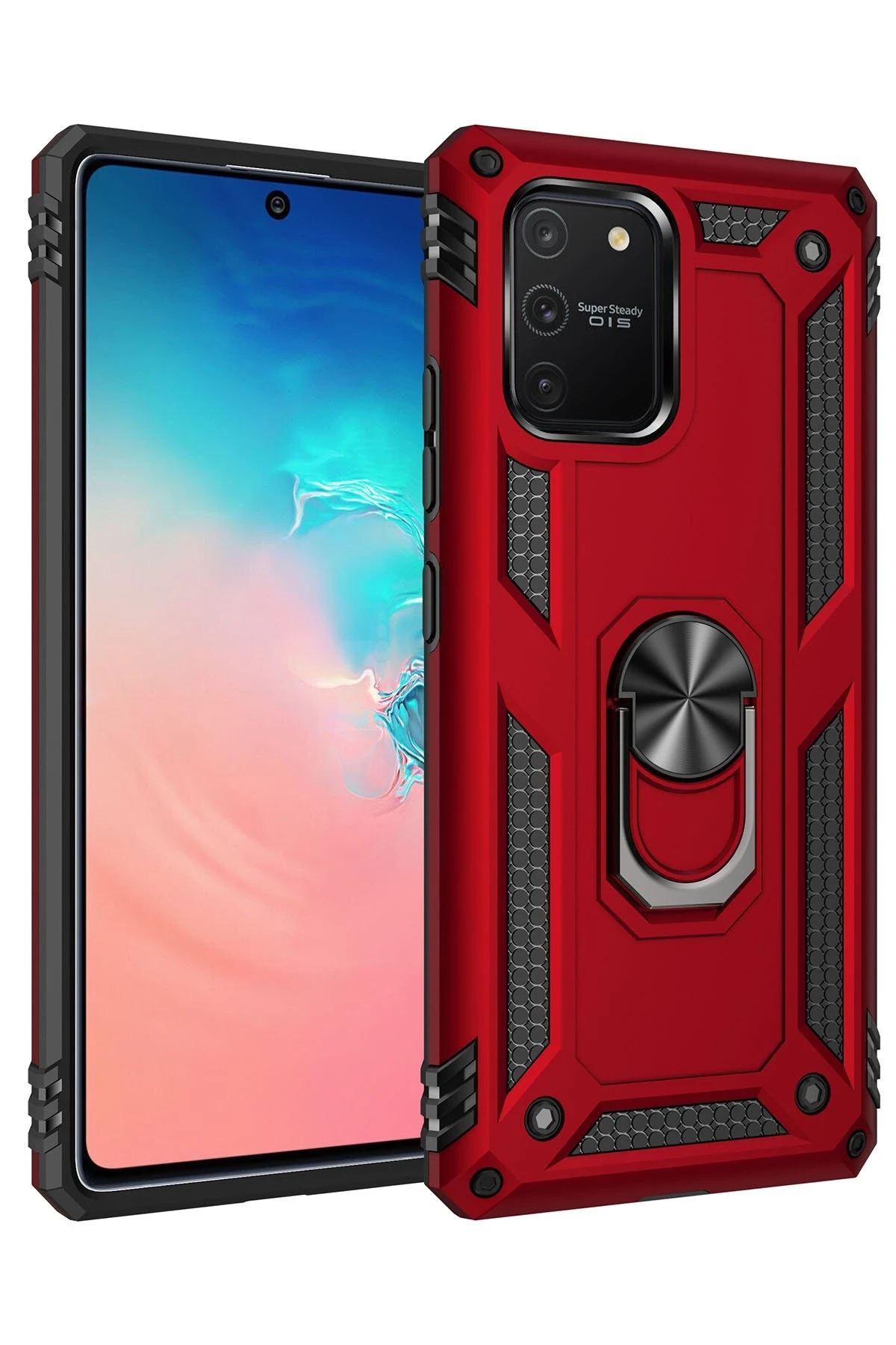 Newface Samsung Galaxy A91 / S10 Lite Kılıf Sofya Yüzüklü Silikon Kapak - Kırmızı