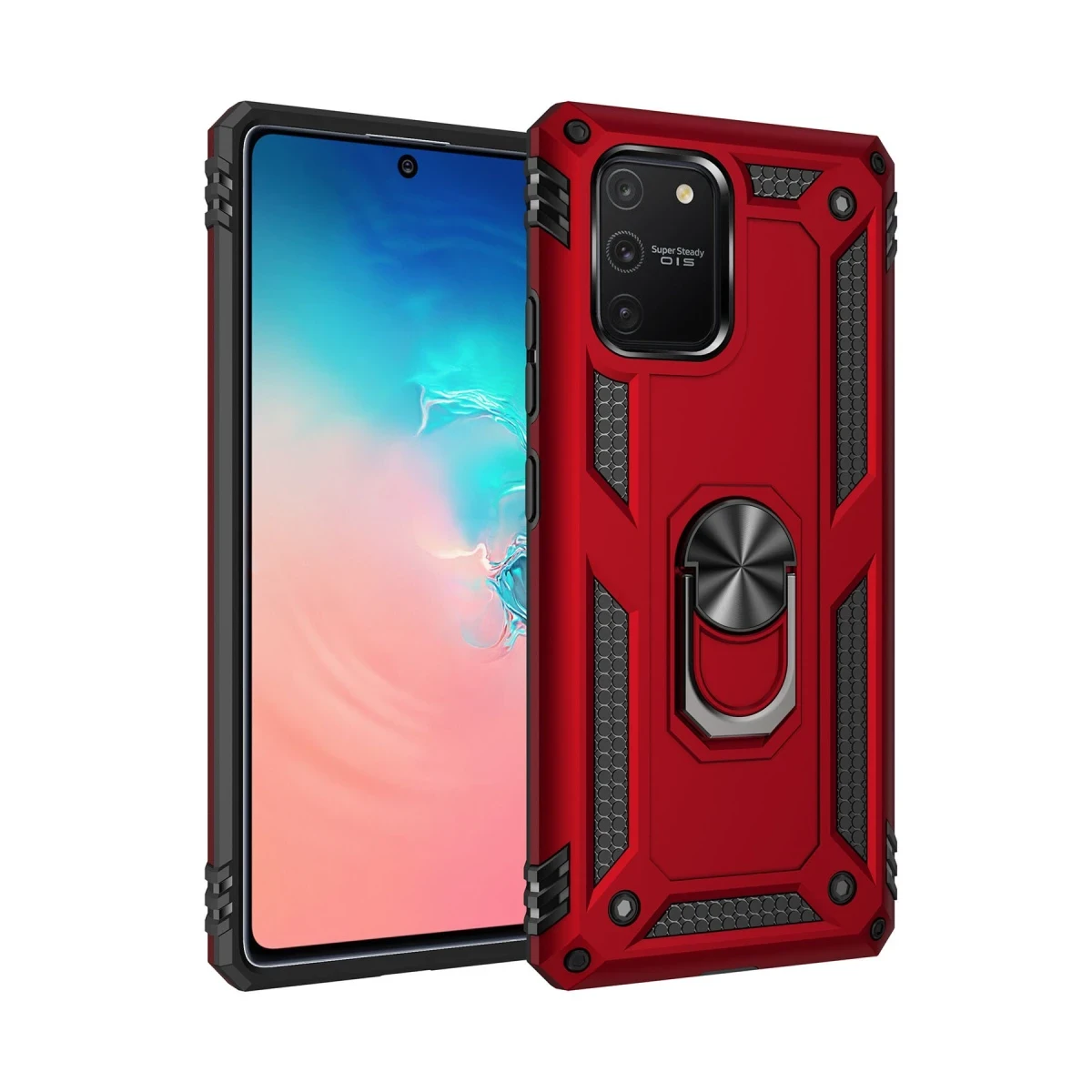 Newface Samsung Galaxy A91 / S10 Lite Kılıf Sofya Yüzüklü Silikon Kapak - Kırmızı