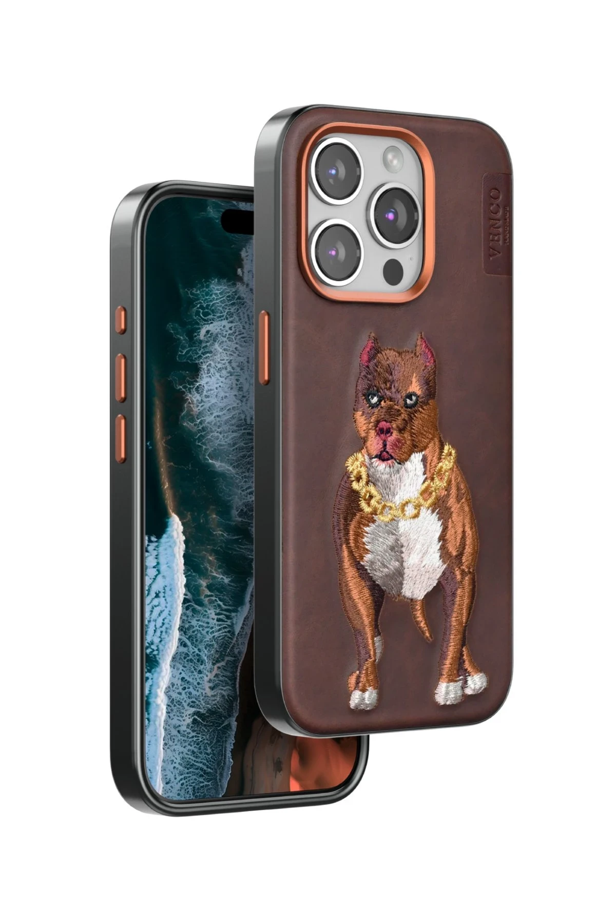 Venco iPhone 15 Pro Perma Desenli Kapak - Kahverengi