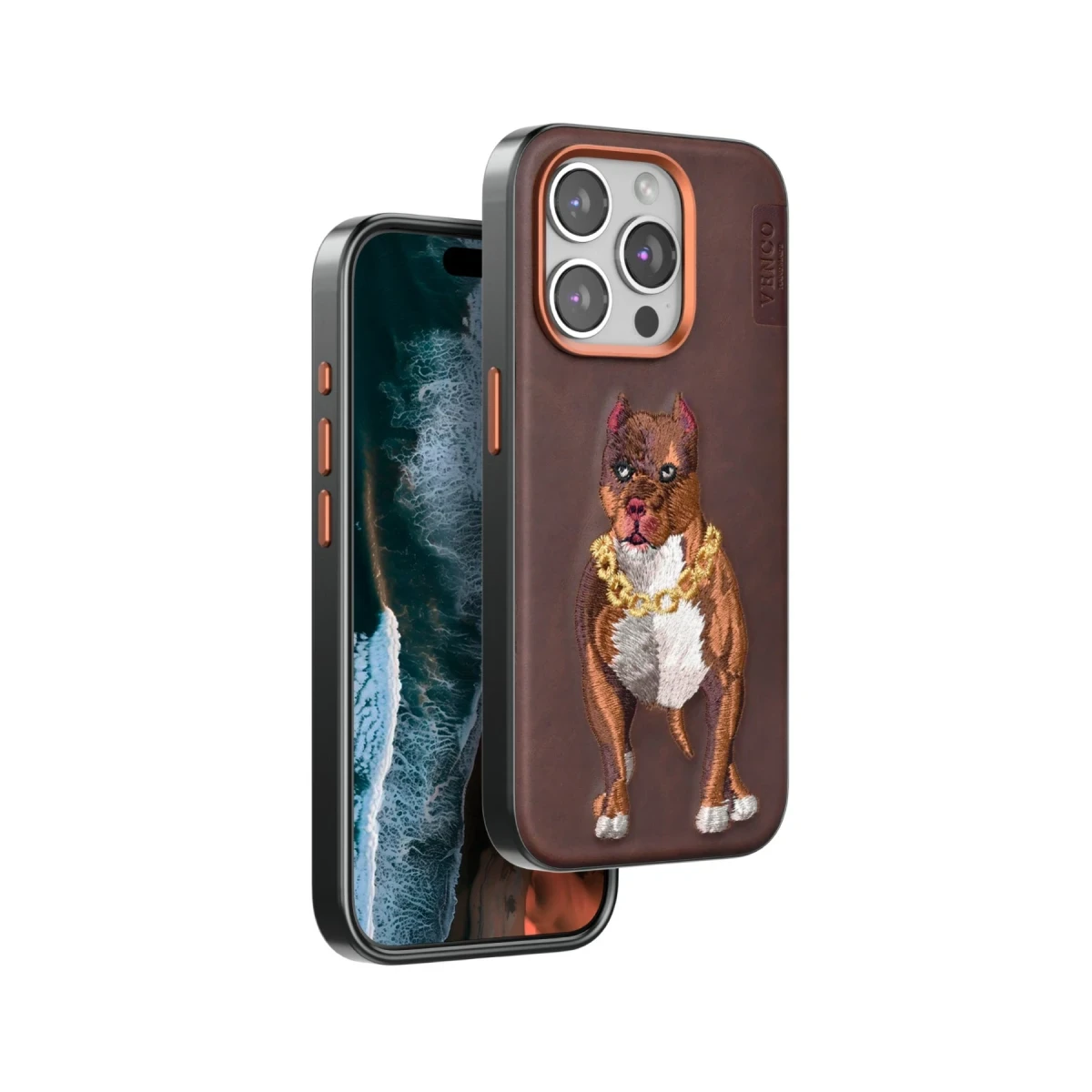 Venco Apple iPhone 15 Pro Perma Desenli Kapak - Kahverengi