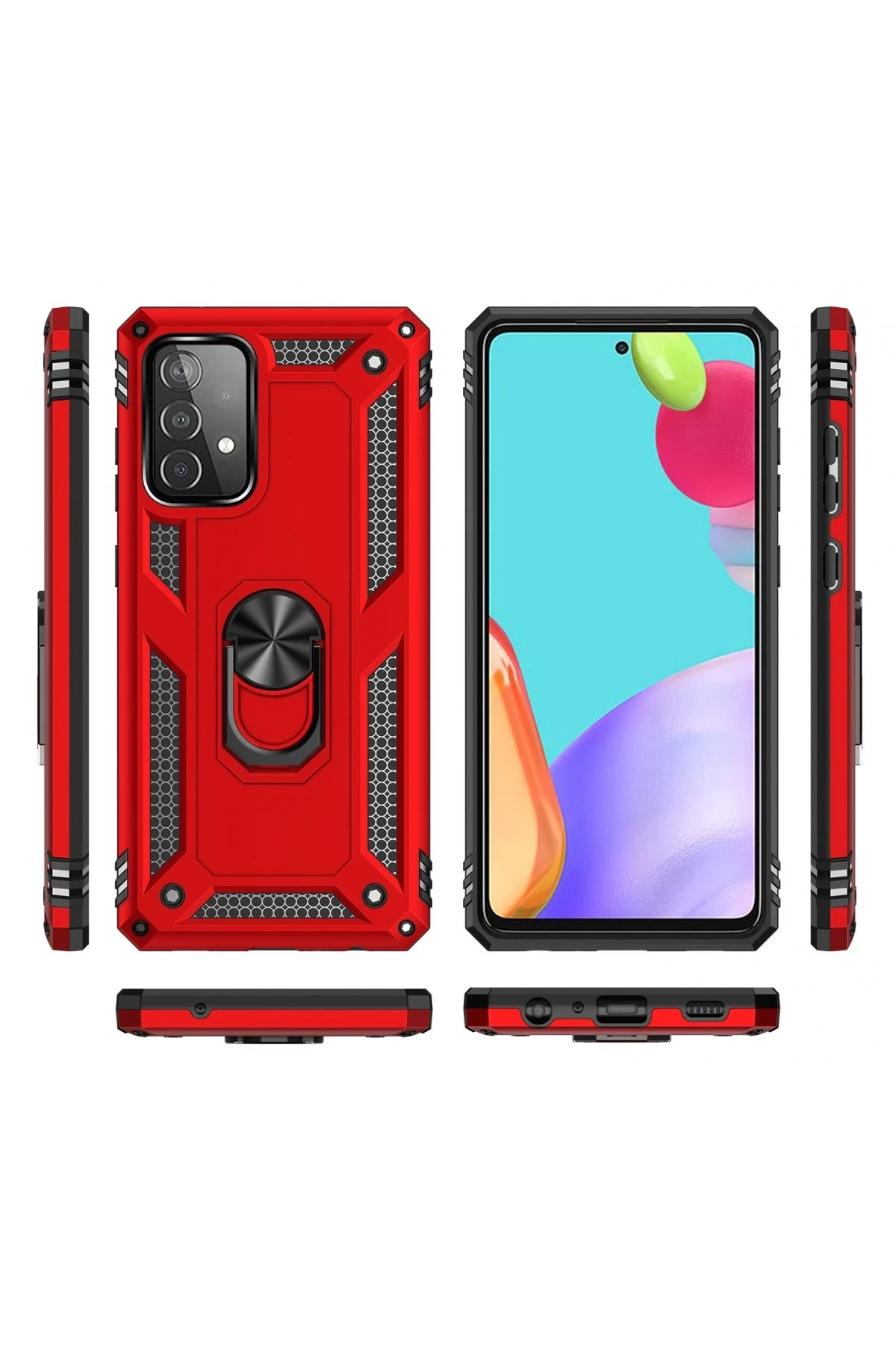 Newface Samsung Galaxy A33 5G Kılıf Sofya Yüzüklü Silikon Kapak - Kırmızı
