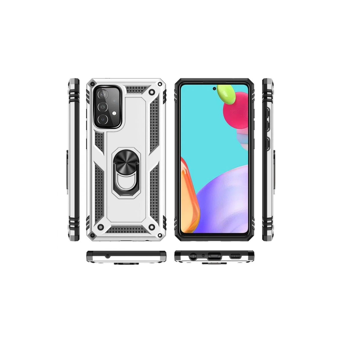 Samsung Galaxy A33 5G Kılıf Sofya Yüzüklü Silikon Kapak - Gümüş
