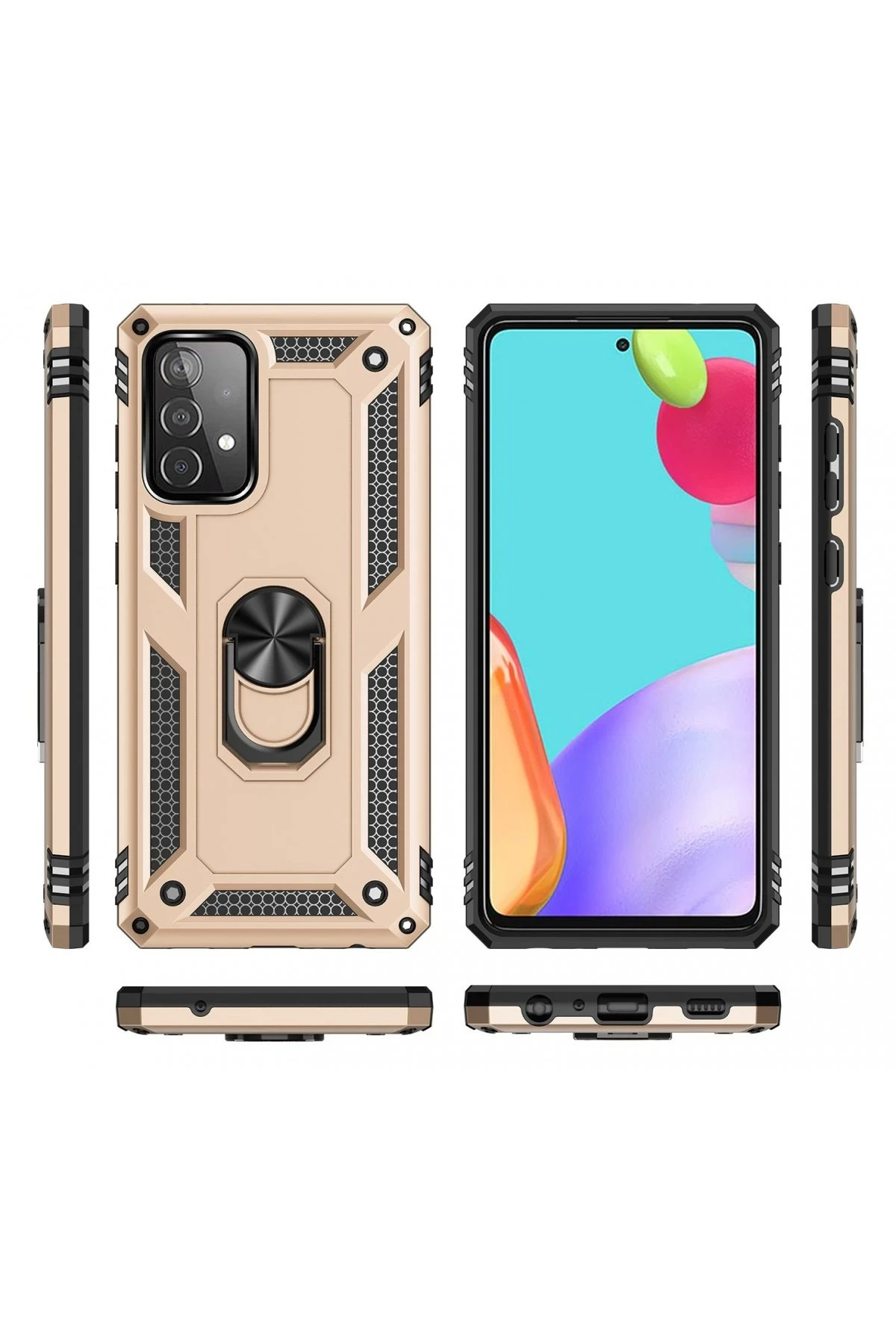 Newface Samsung Galaxy A33 5G Kılıf Sofya Yüzüklü Silikon Kapak - Gold