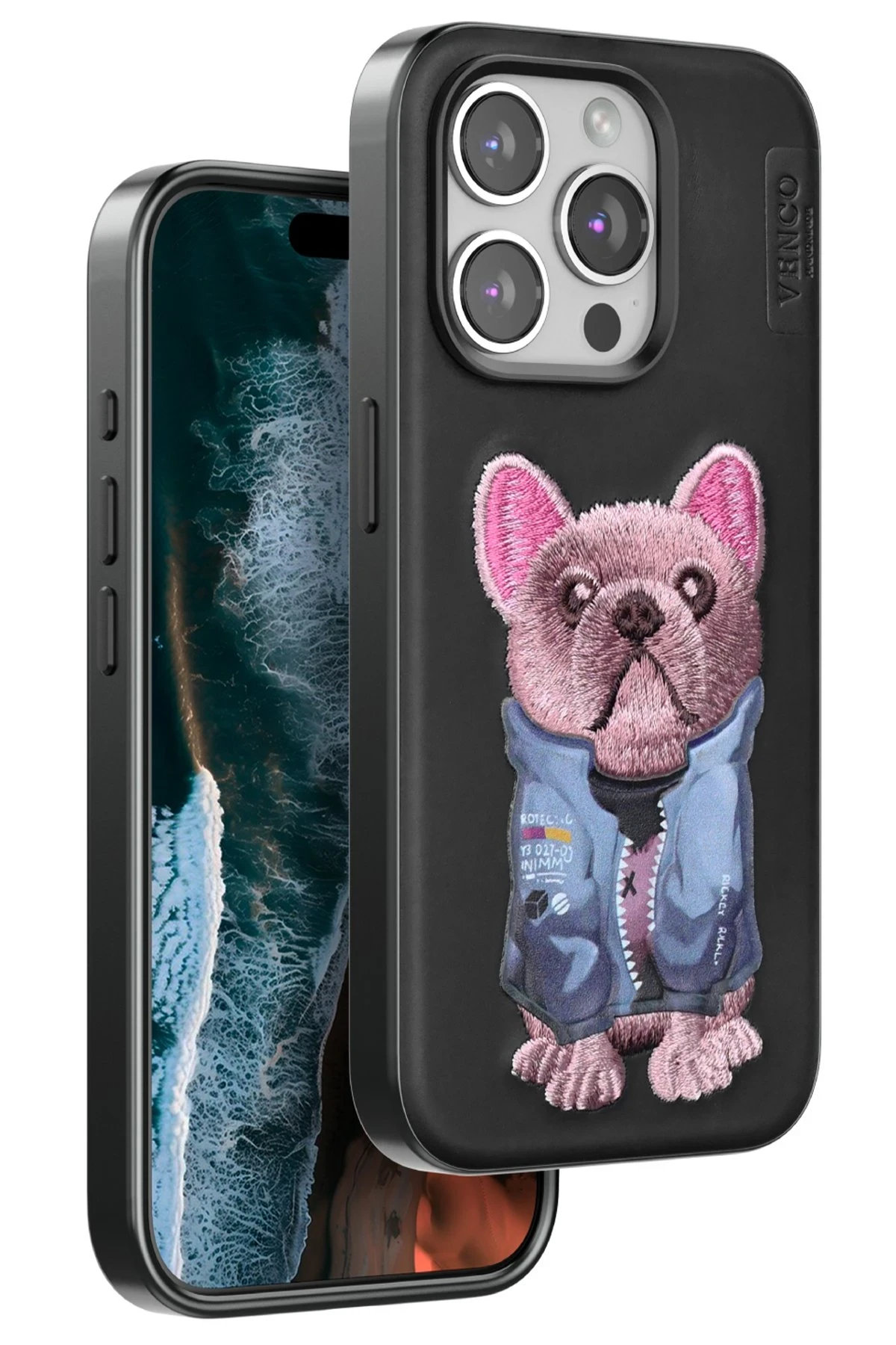 Venco iPhone 15 Pro Cute Desenli Kapak - Siyah