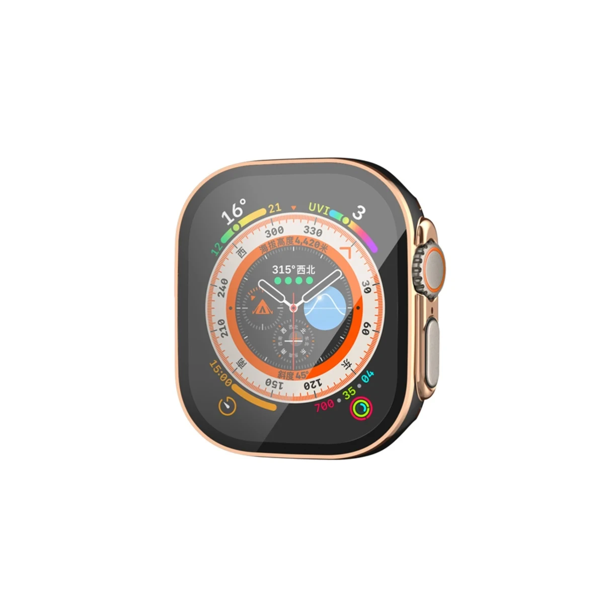 Newface Apple Watch Ultra 49mm Legend Camlı Kasa Ekran Koruyucu - Siyah-Gold