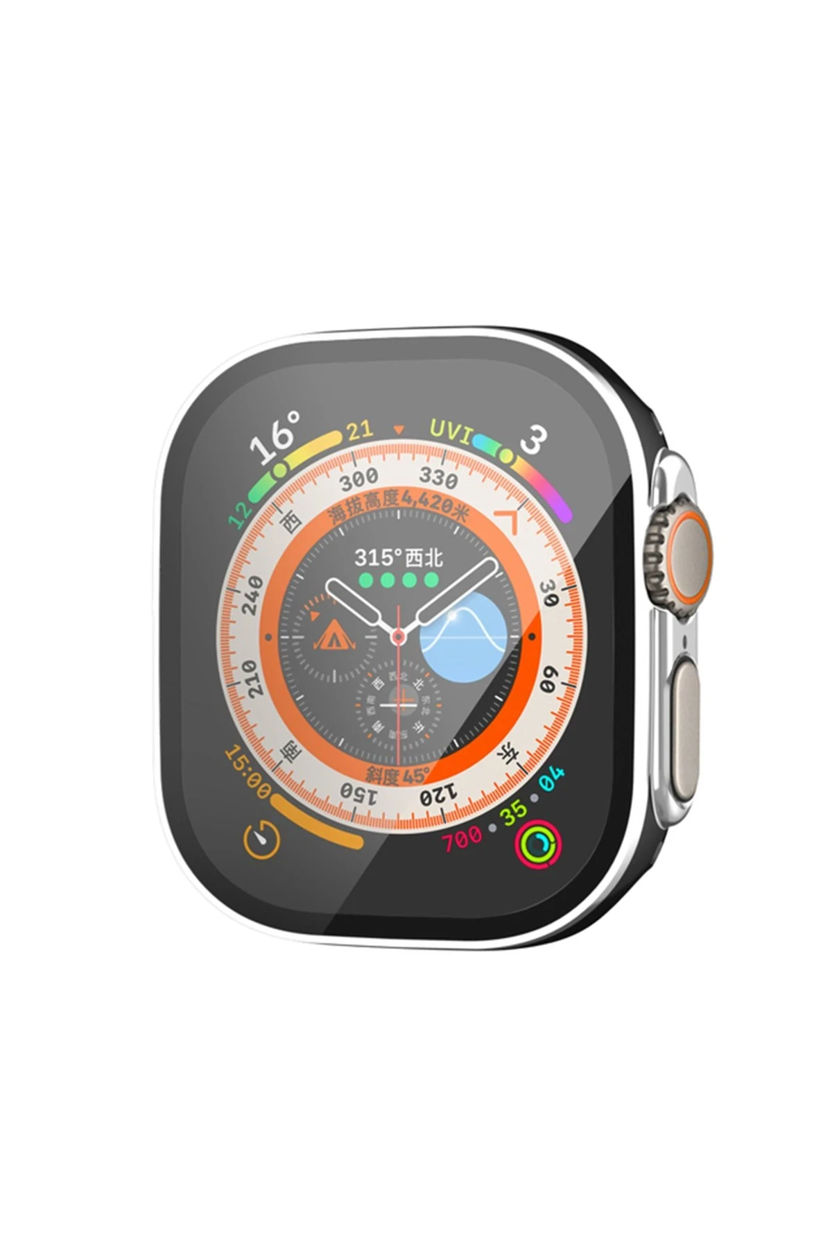 Newface Apple Watch Ultra 49mm Legend Camlı Kasa Ekran Koruyucu - Siyah-Gümüş