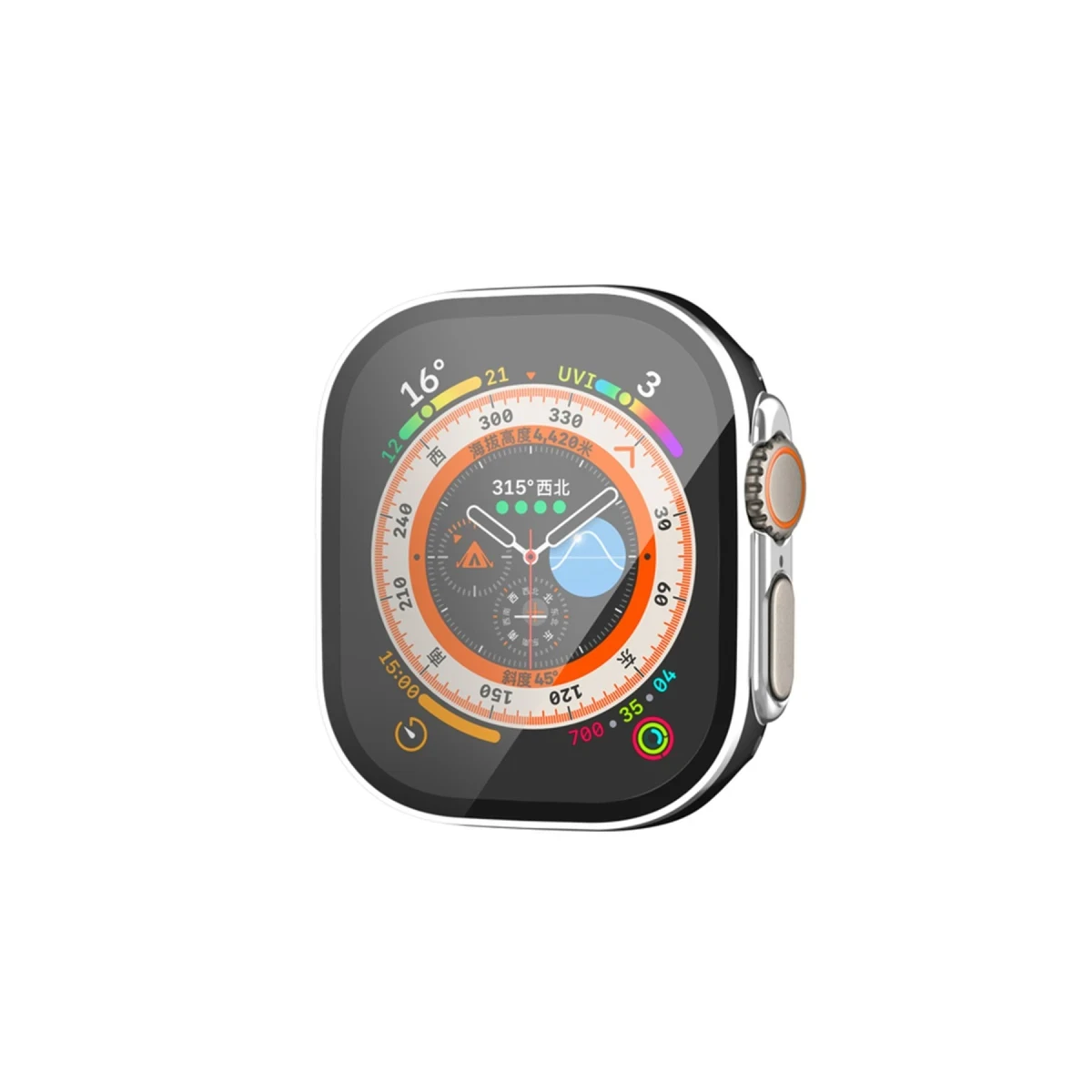 Newface Apple Watch Ultra 49mm Legend Camlı Kasa Ekran Koruyucu - Siyah-Gümüş