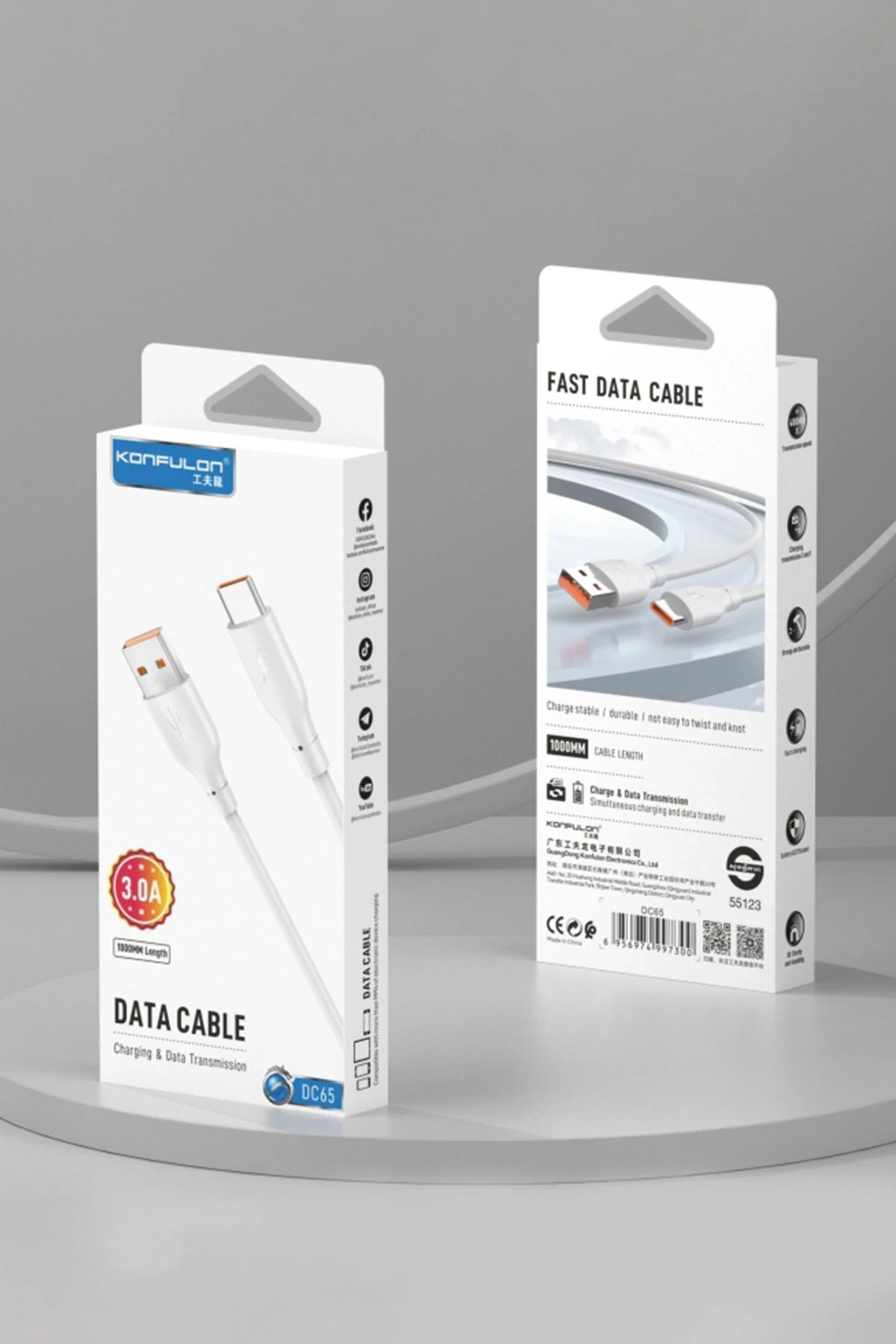 Konfulon DC65 USB to Type-C 1M 3.0A Hızlı Şarj Kablo - Beyaz — görsel 4