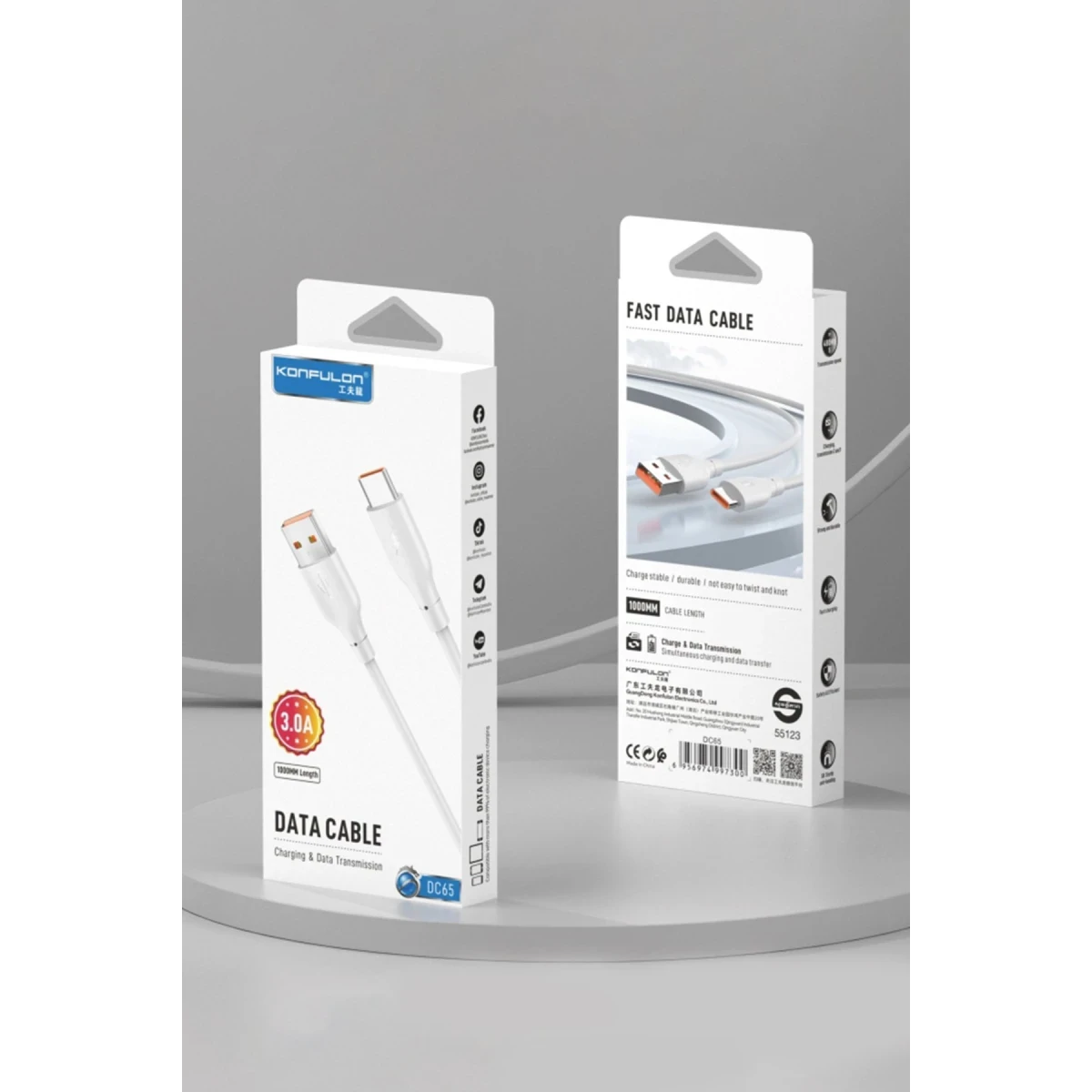Konfulon DC65 USB to Type-C 1M 3.0A Hızlı Şarj Kablo - Beyaz — görsel 8