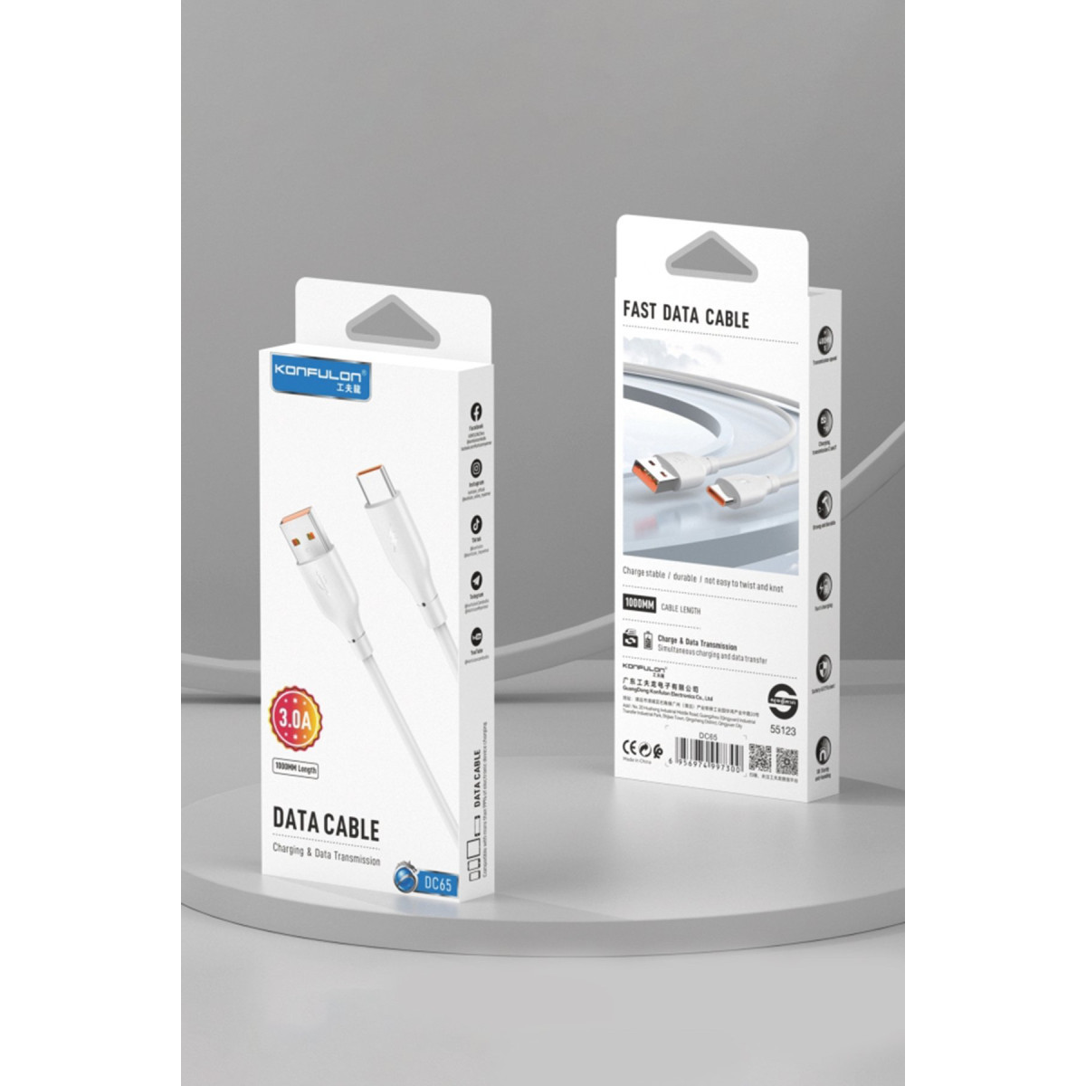Konfulon DC65 USB to Type-C 1M 3.0A Hızlı Şarj Kablo - Beyaz — görsel 12