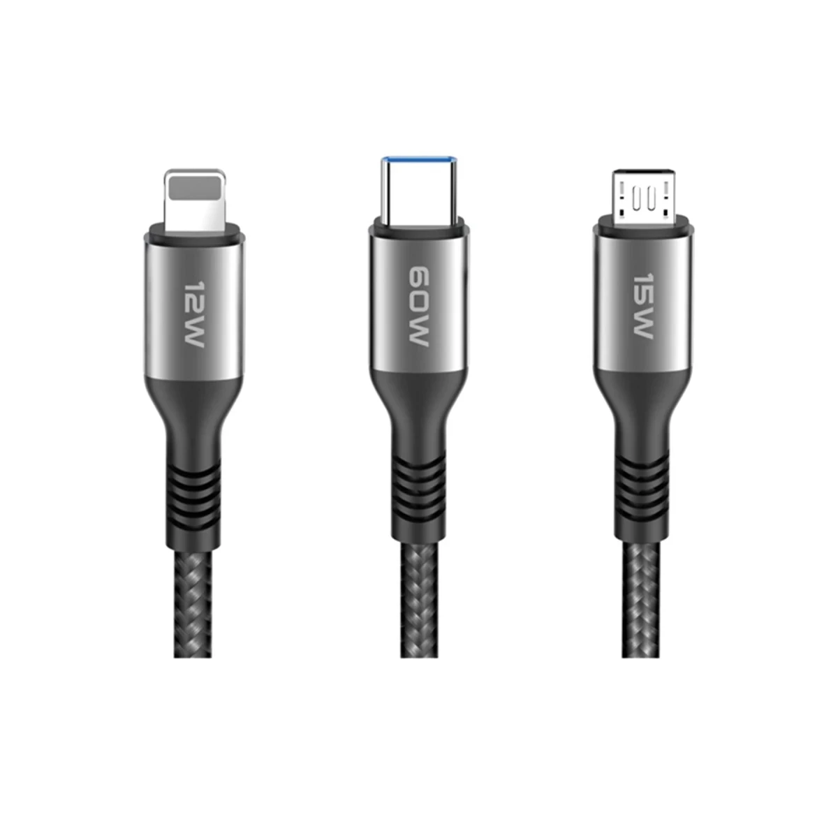 Konfulon DC62 3in1 Type-C to 60W Type-C / 12W Lightning / 15W Micro 1.2M Hızlı Şarj Kablo - Siyah — görsel 7