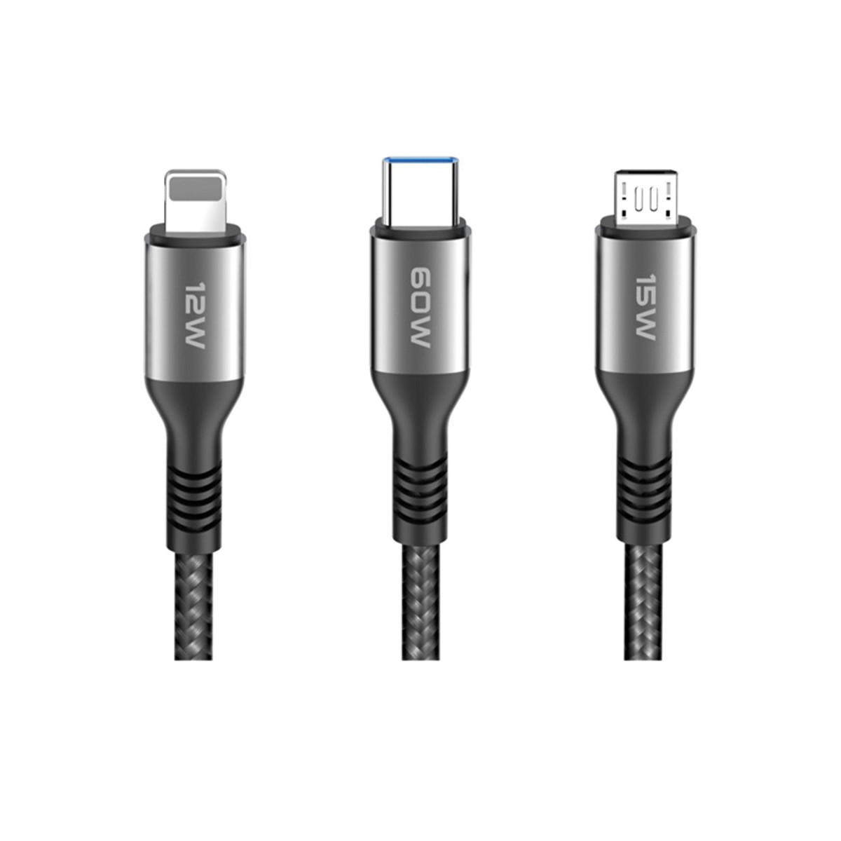 Konfulon DC62 3in1 Type-C to 60W Type-C / 12W Lightning / 15W Micro 1.2M Hızlı Şarj Kablo - Siyah — görsel 12