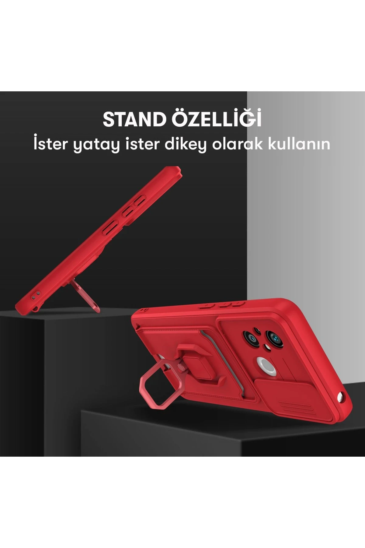 Newface Xiaomi Redmi 12C Kılıf Zuma Kartvizitli Yüzüklü Silikon - Kırmızı