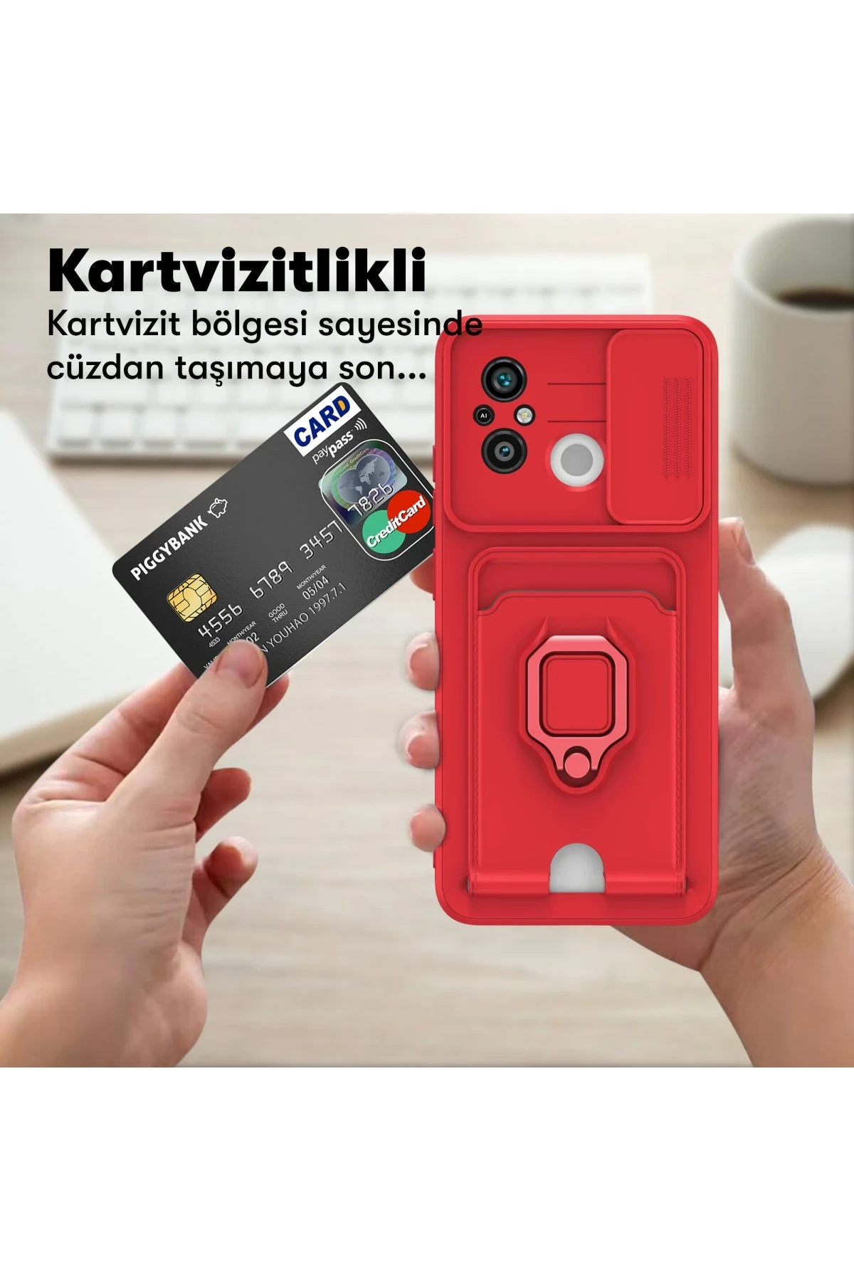 Newface Xiaomi Redmi 12C Kılıf Zuma Kartvizitli Yüzüklü Silikon - Lacivert