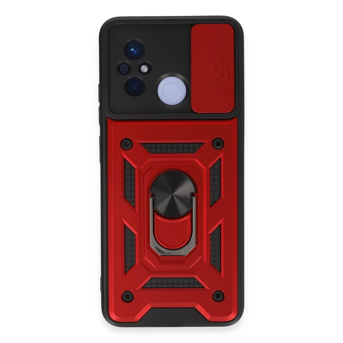 Newface Xiaomi Redmi 12C Kılıf Pars Lens Yüzüklü Silikon - Kırmızı