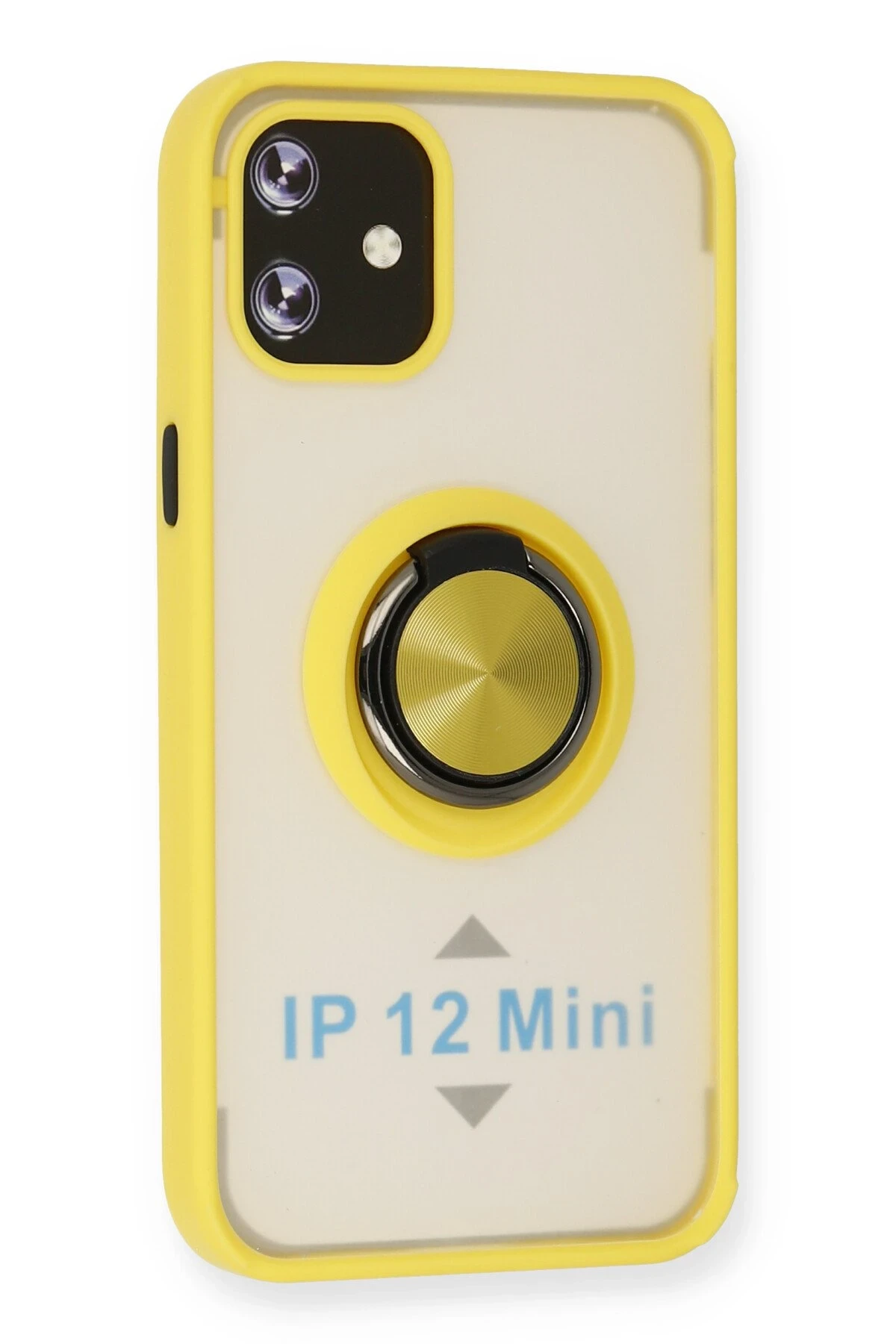 Newface iPhone 12 Mini Kılıf Montreal Yüzüklü Silikon Kapak - Sarı