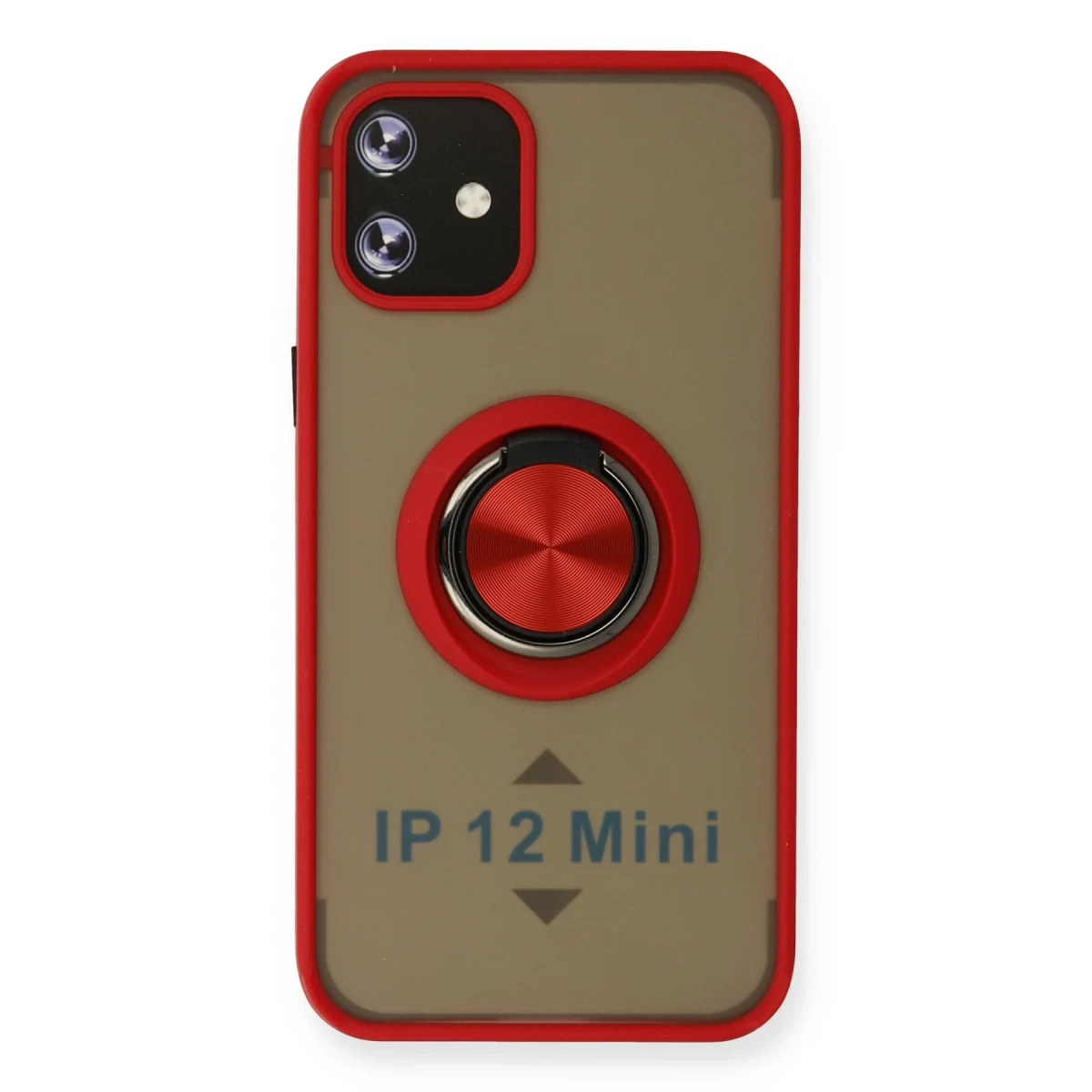 Newface Apple iPhone 12 Kılıf Montreal Yüzüklü Silikon Kapak - Kırmızı