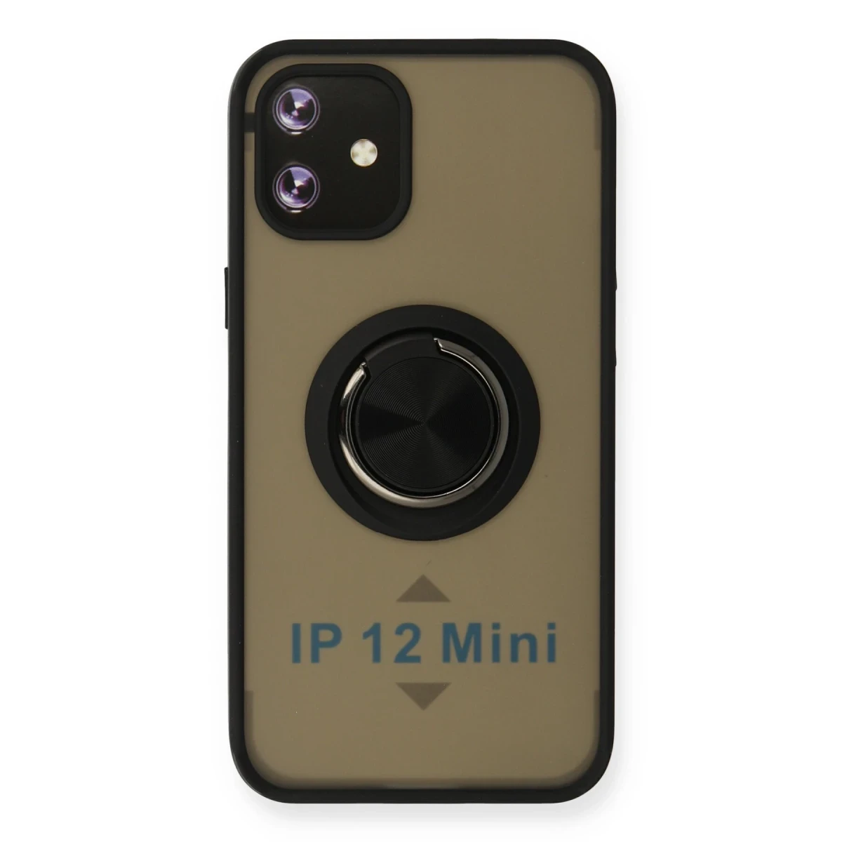 Newface Apple iPhone 12 Kılıf Montreal Yüzüklü Silikon Kapak - Siyah