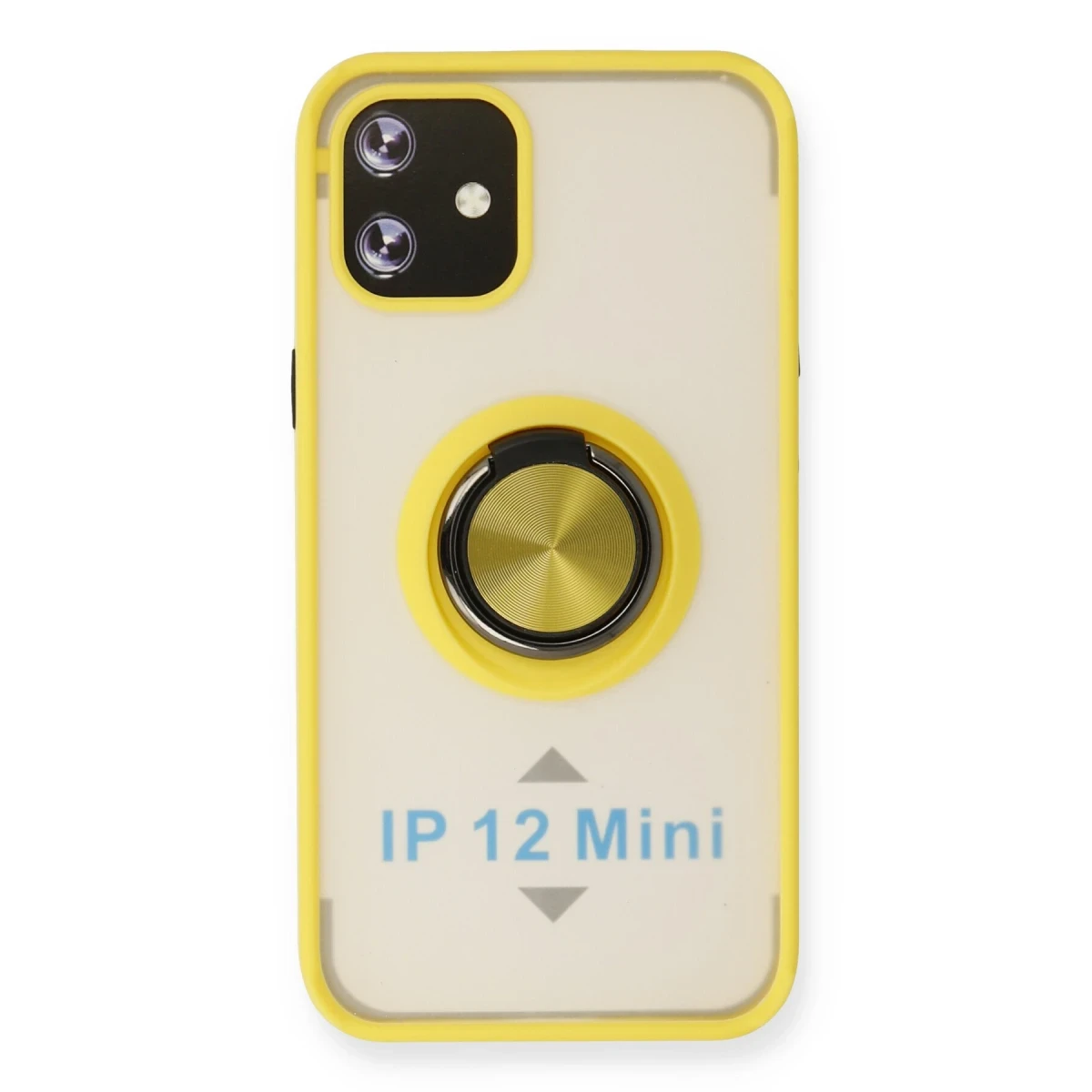 Newface Apple iPhone 12 Kılıf Montreal Yüzüklü Silikon Kapak - Sarı