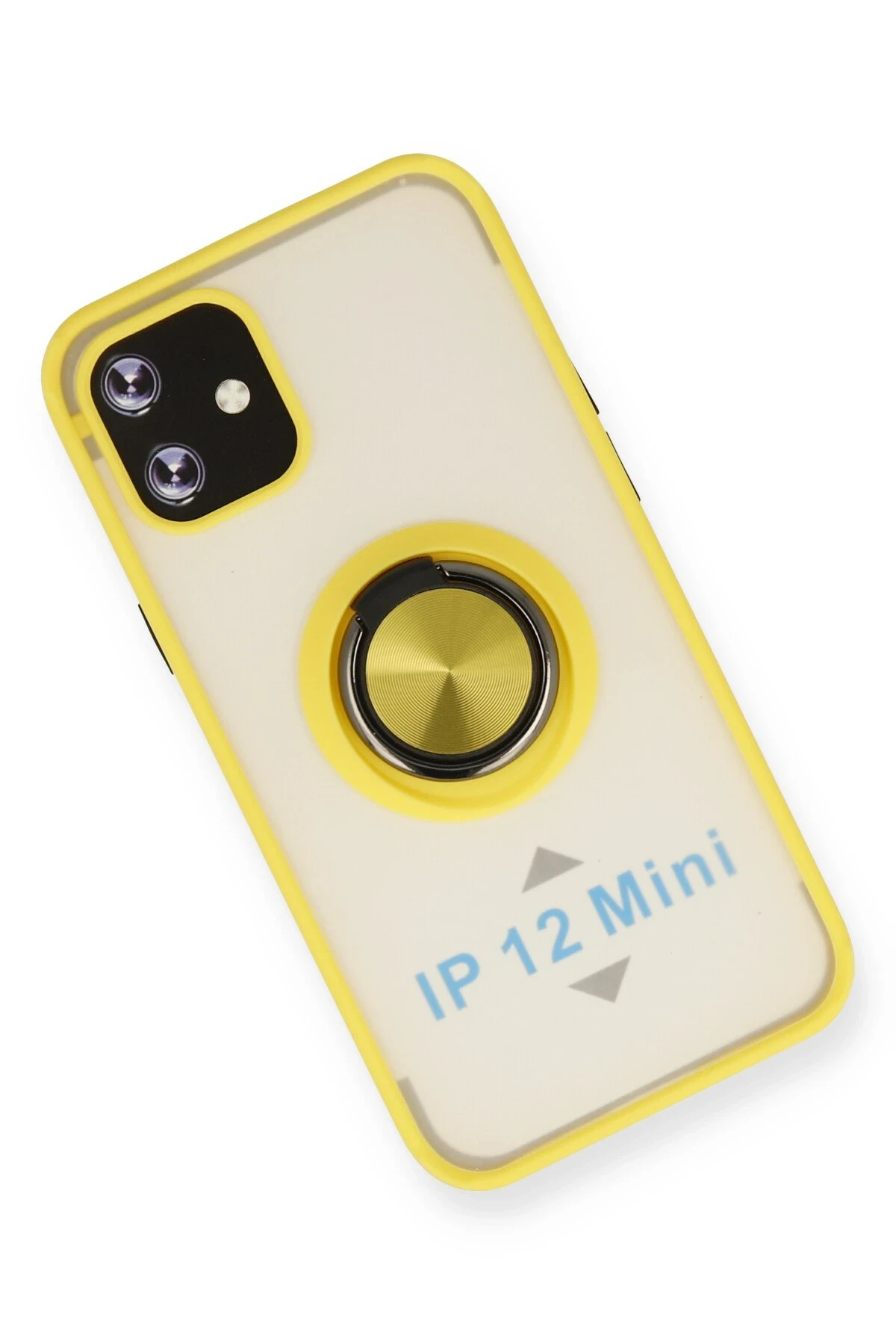 Newface iPhone 12 Kılıf Montreal Yüzüklü Silikon Kapak - Sarı
